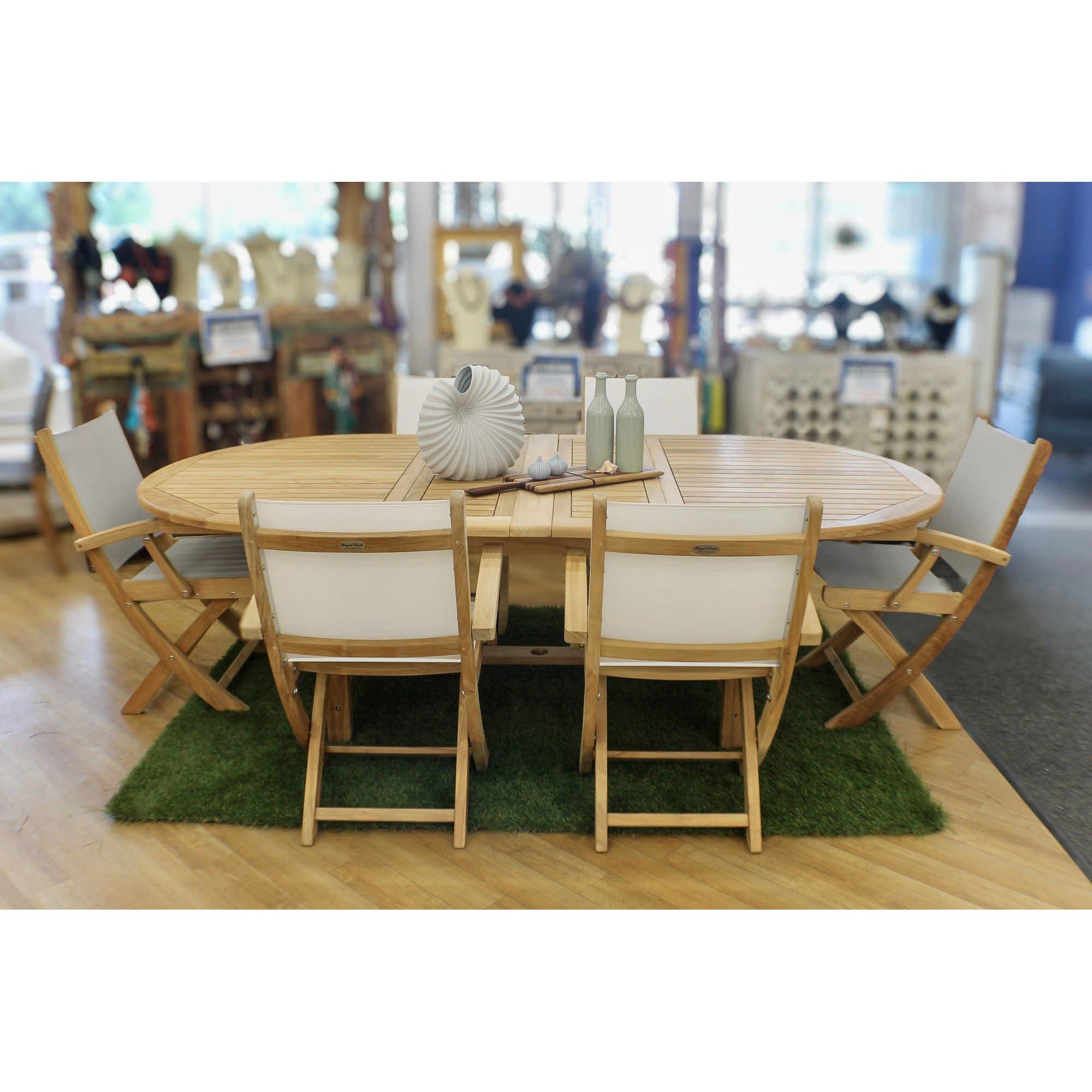 Harbour Teak Outdoor Dining Set (Teak Extendable Oval Table 71-95&quot; with 6 Teak Folding Yacht Armchairs +FREE Cover)