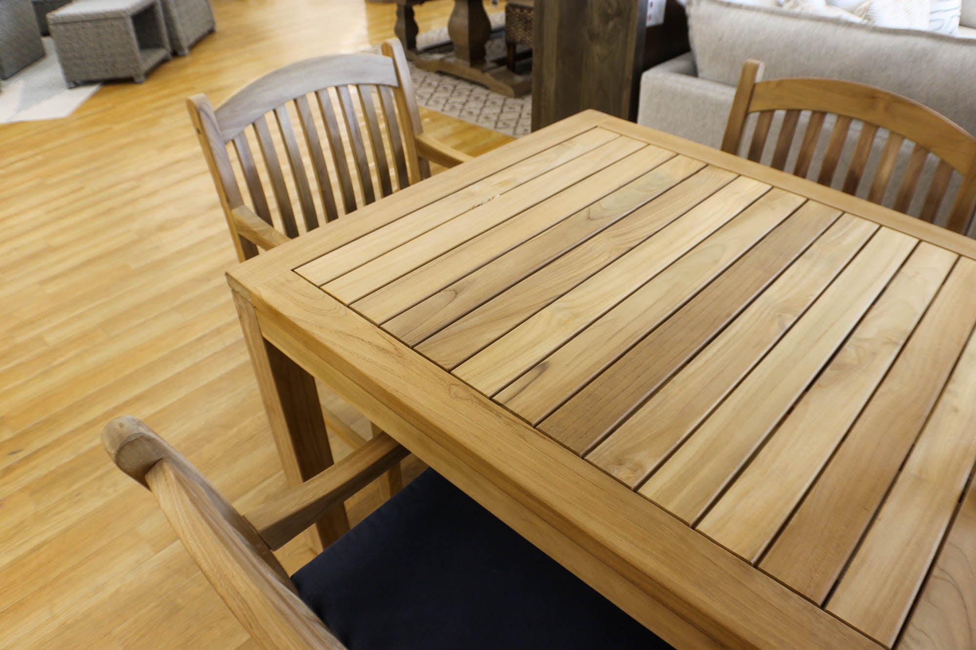 Katana Teak 7pc Outdoor Dining Set (Teak 86&quot; Rectangular Table with 6 Teak Tista Armchairs +FREE Cushions)