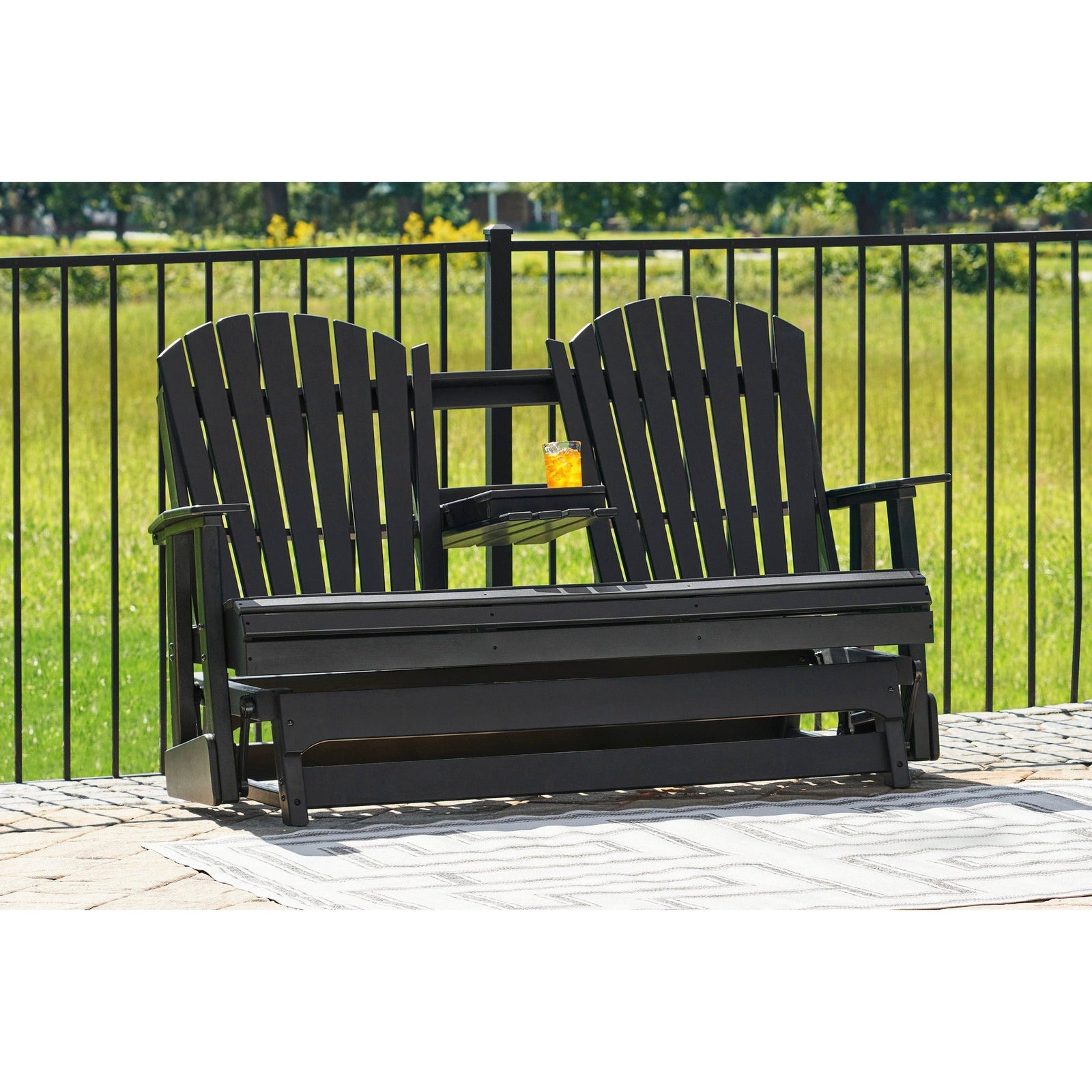 Poly Black Outdoor 67" Swivel Glider Loveseat