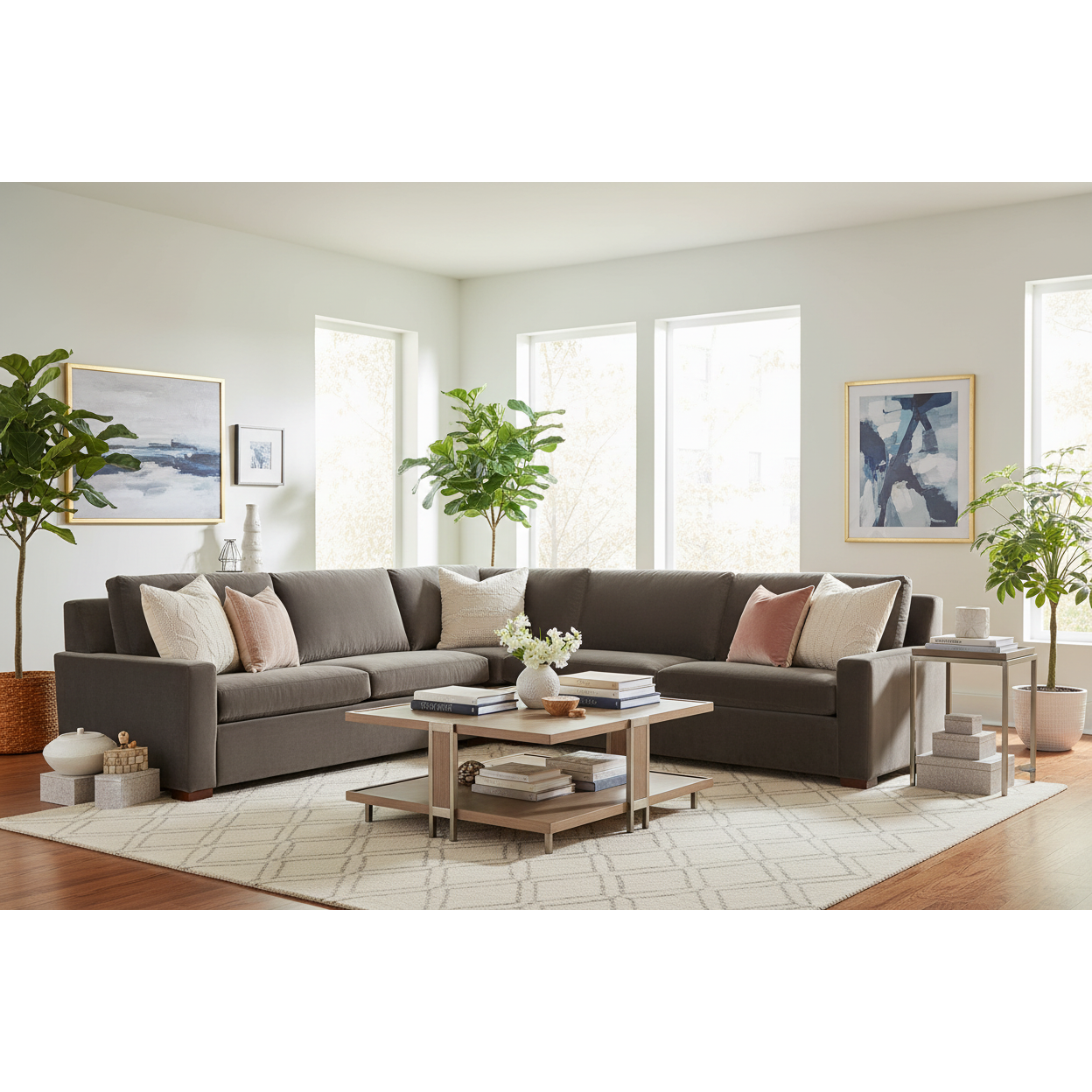 Dark Gray Velvet 3-Pc Sectional "Davis"
