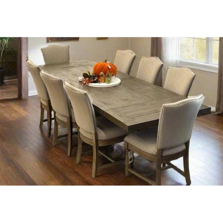 Caleb 7pc Dining Set (94&quot; Reclaimed Pine Table +6 Upholstered Chairs)