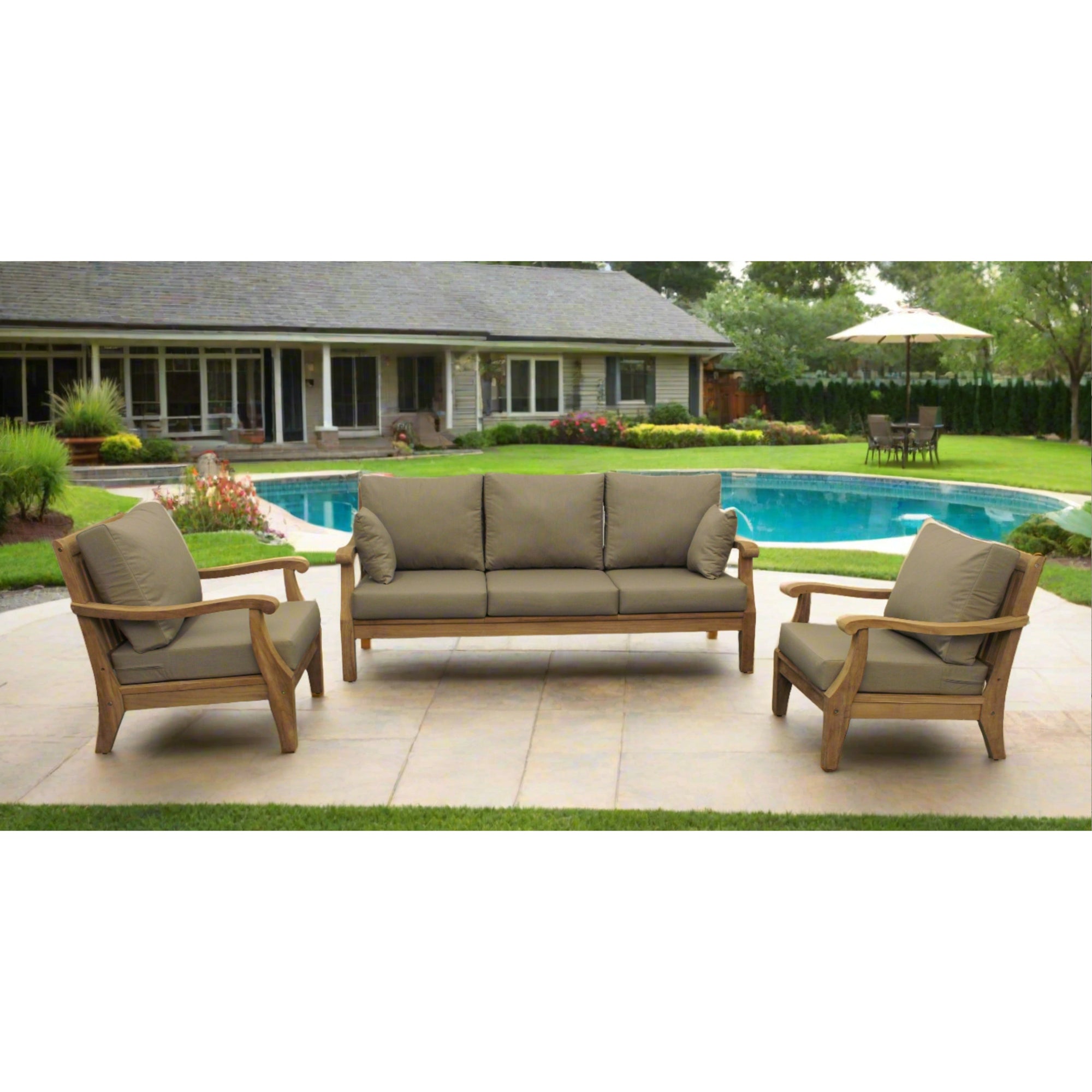 Bermuda Teak 3pc Outdoor Patio Seating Set