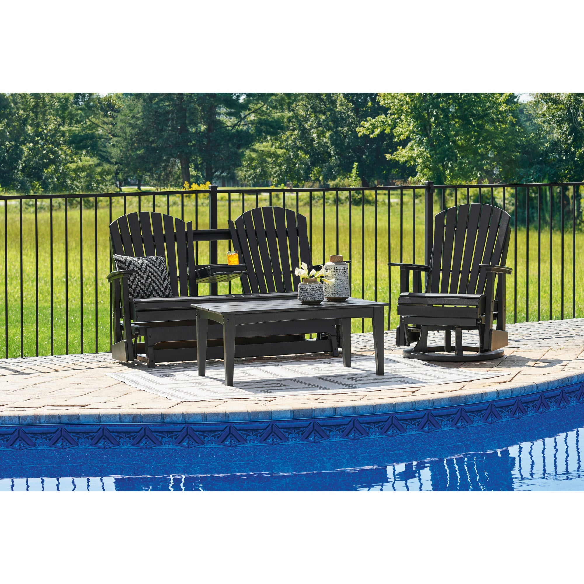 Poly Black Outdoor 67&quot; Swivel Glider Loveseat