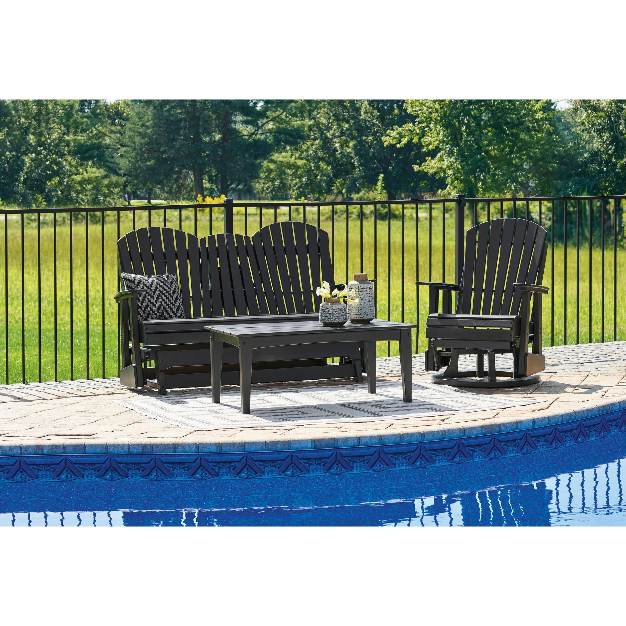 Poly Black Outdoor 67&quot; Swivel Glider Loveseat