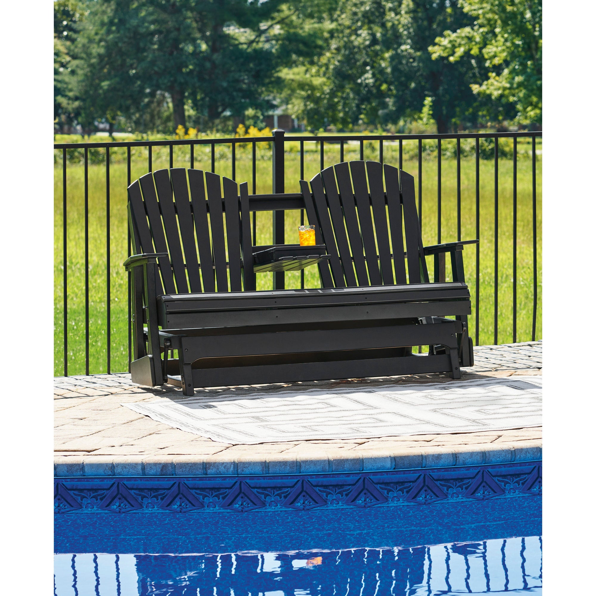 Poly Black Outdoor 67&quot; Swivel Glider Loveseat