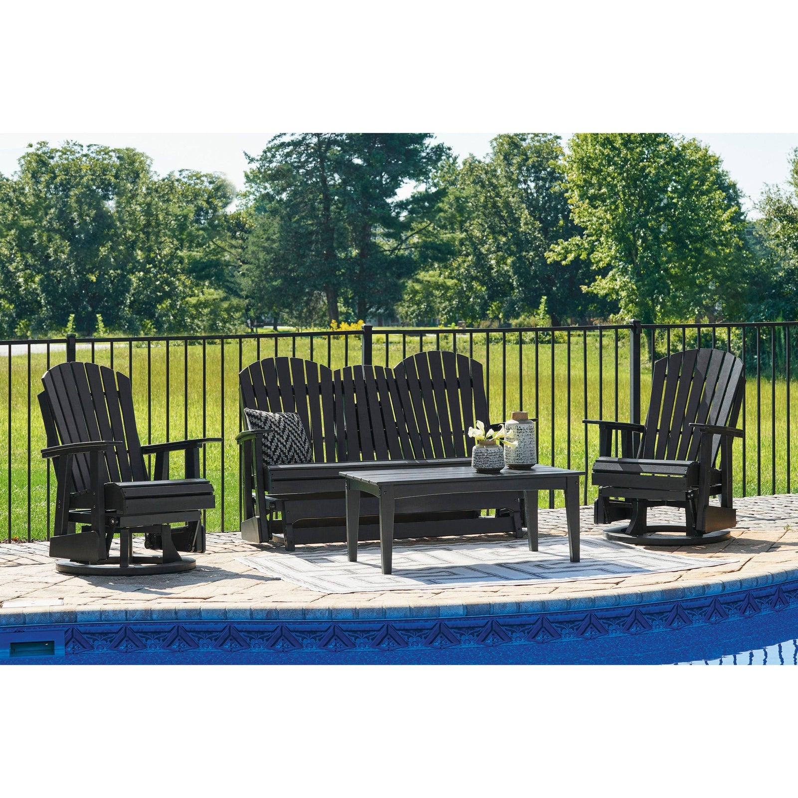Poly Black 3-Piece Outdoor Swivel Glider Seating Set (2 Swivel Glider Chairs +Coffee Table)