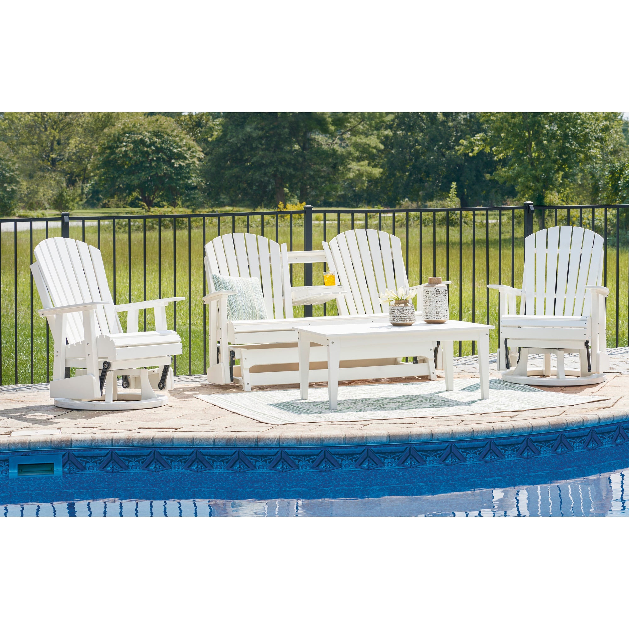Poly White Outdoor Swivel Glider Seating Set