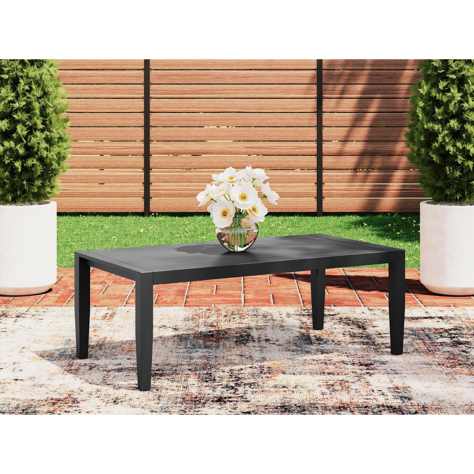Black Woven 48" Outdoor Rectangular Coffee Table