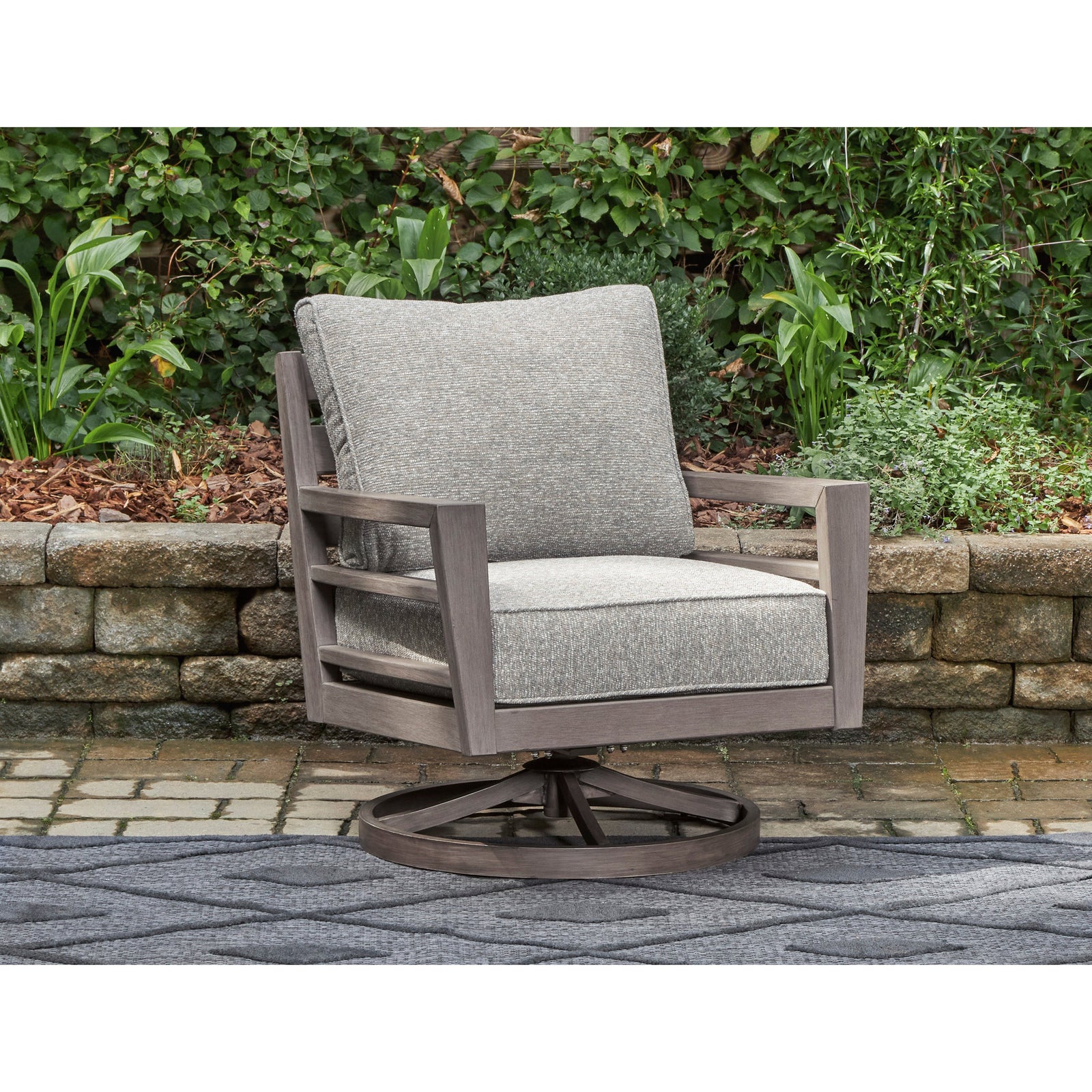Poly Teak Taupe Swivel Rocker Club Chair