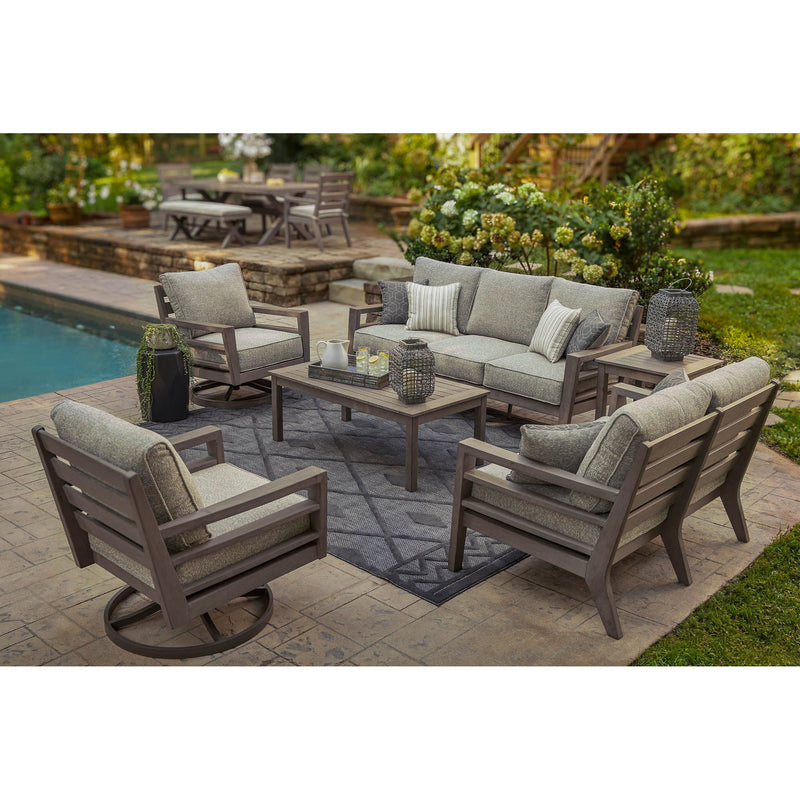 Poly Teak Taupe 6-Pc Outdoor Deep Seating (Sofa + 2 Swivel Club Chairs + Coffee Table +  2 End Table)