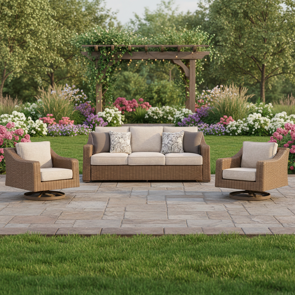 Fire Island Mist* 3-Piece Outdoor Seating Set (Sofa +2 Swivel Rockers)