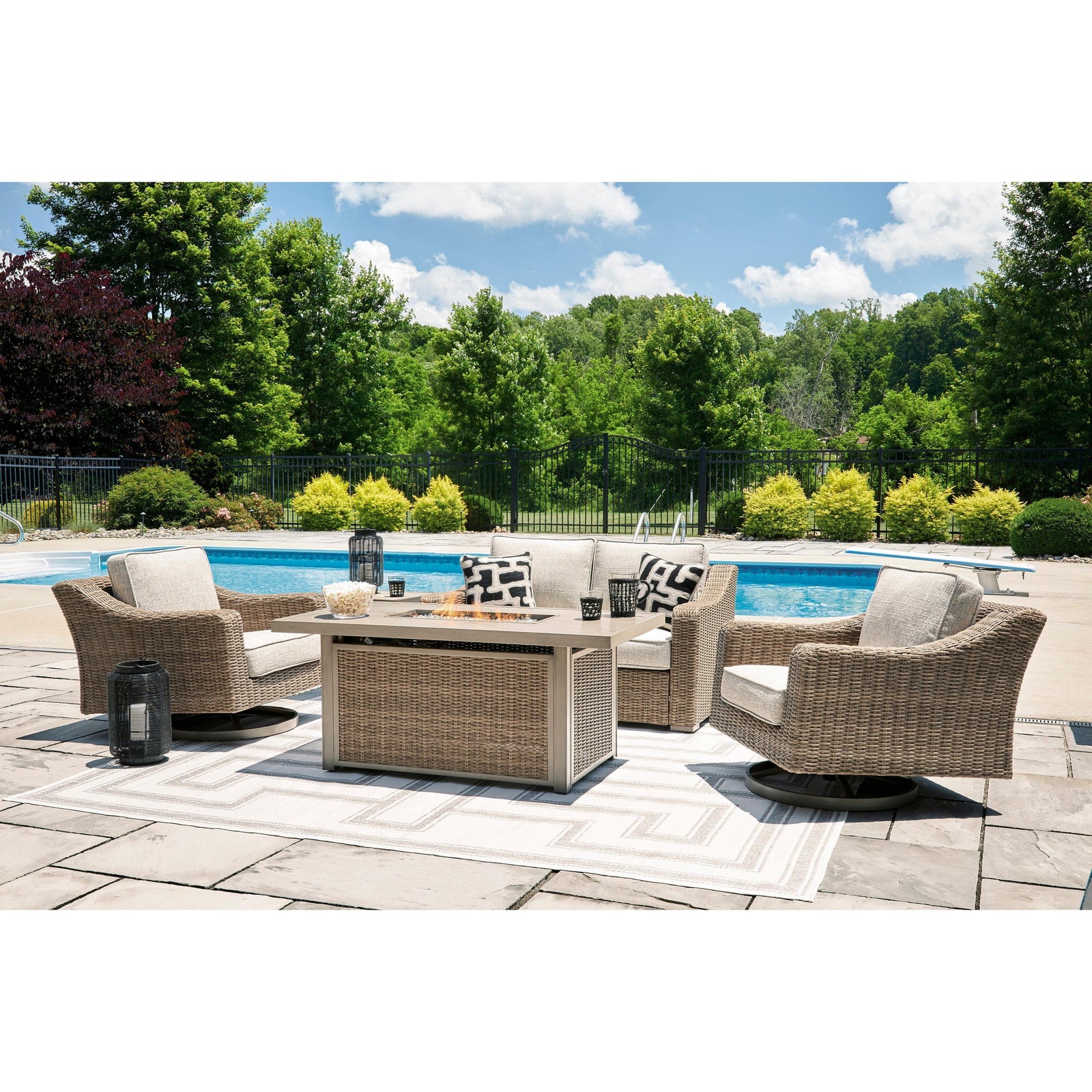 Fire Island Mist 3-Pc Swivel Outdoor Seating Set (59" Loveseat +2 Swivel Rockers)