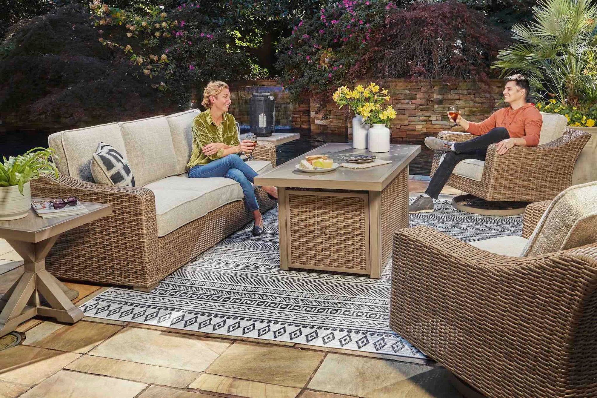 Fire Island Mist 3-Piece Outdoor Seating Set (Sofa +2 Swivel Rockers)