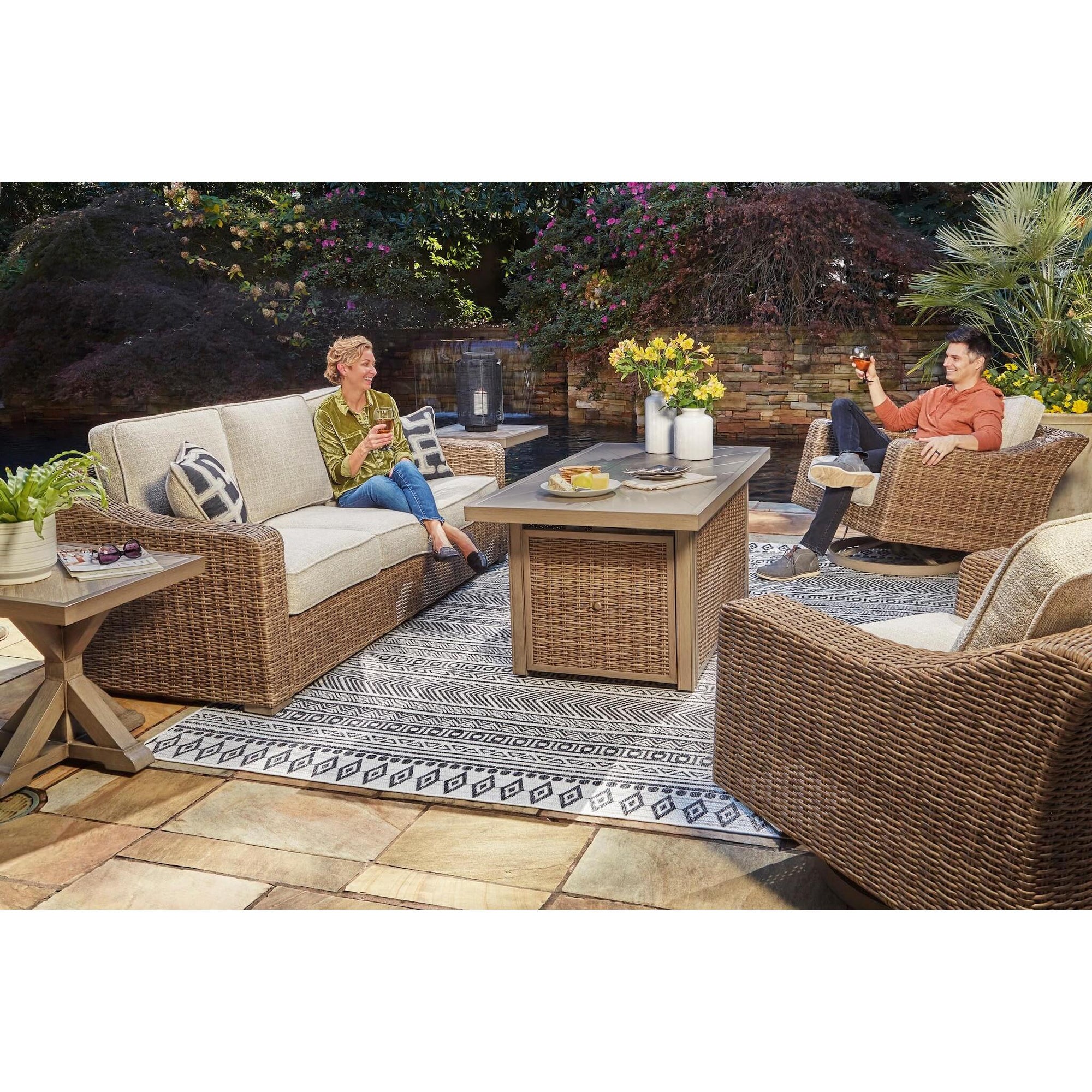 Fire Island Mist 3-Piece Outdoor Seating Set (Sofa +2 Swivel Rockers)