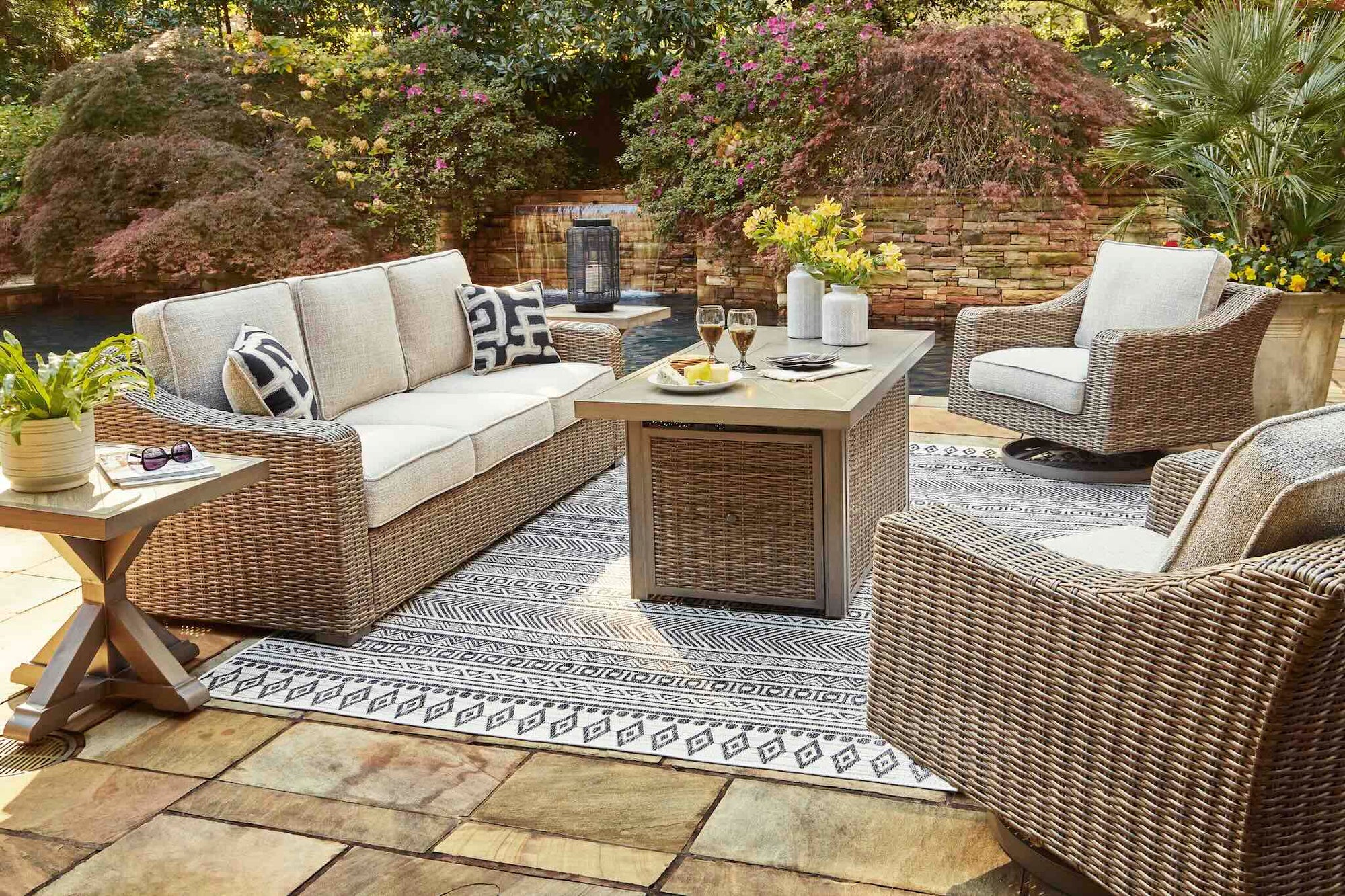 Fire Island Mist 3-Piece Outdoor Seating Set (Sofa +2 Swivel Rockers)