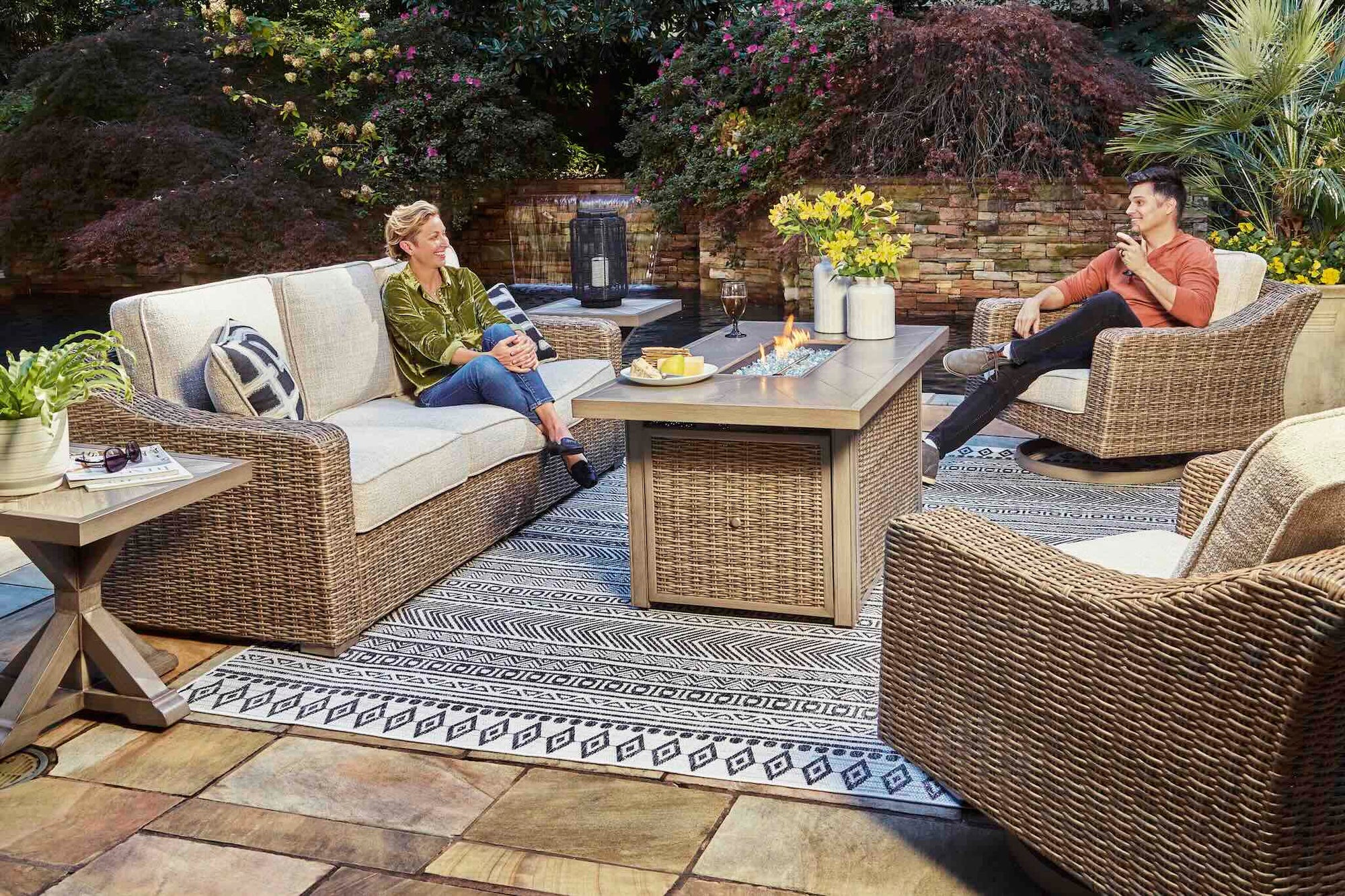 Fire Island Mist 3-Piece Outdoor Seating Set (Sofa +2 Swivel Rockers)