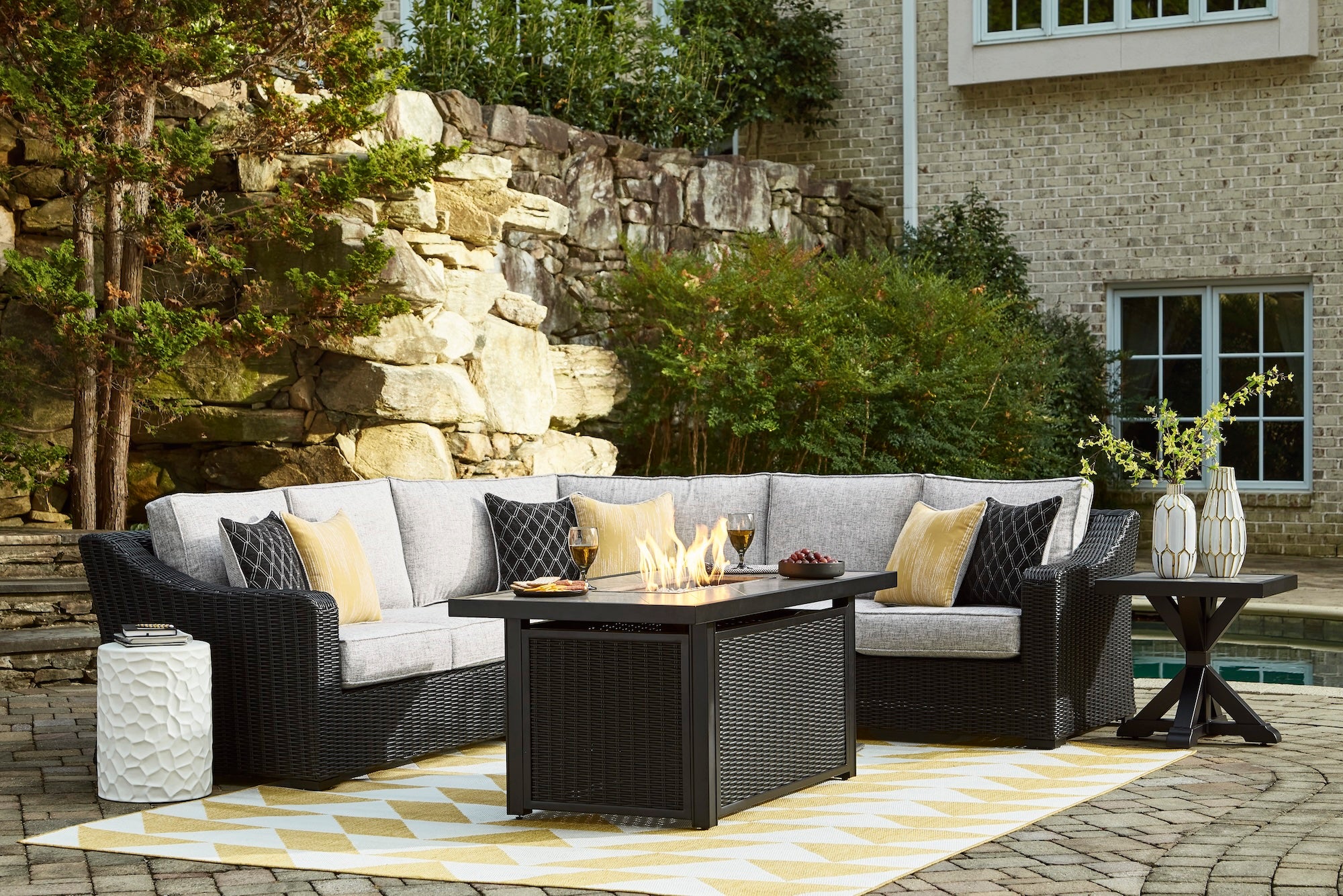 Fire Island Black Outdoor Sectional Set