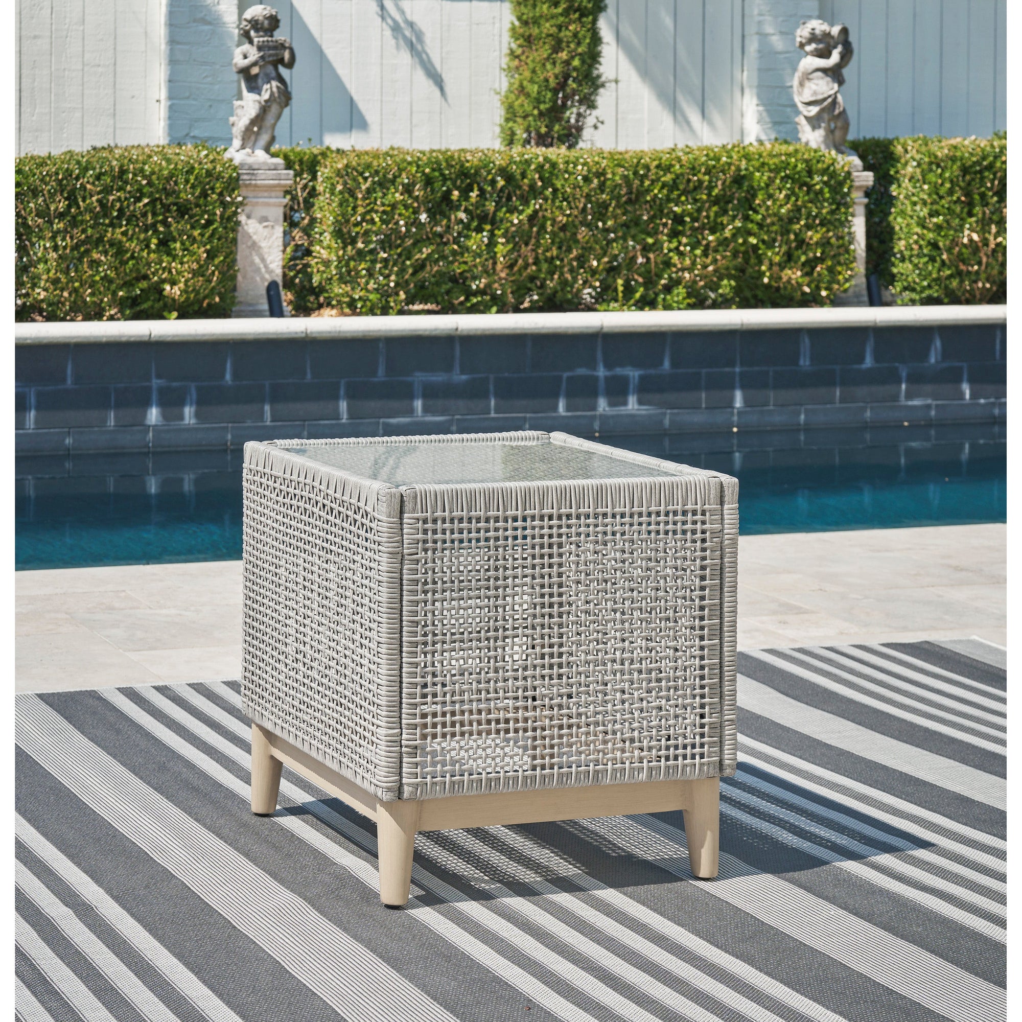 St Barts Open Weave Wicker 22" Square Side Table