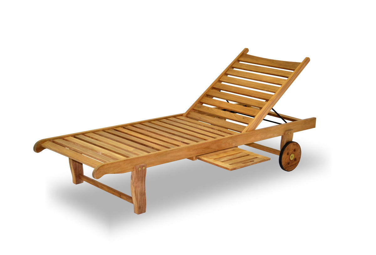 Windu Solid Teak Outdoor Wheeled Chaise Lounger with Tray