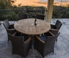 Yacht Teak 72&quot; Round  Drop Leaf 7-Piece Outdoor Dining Set with 6 Armchairs &amp; Free Cushions