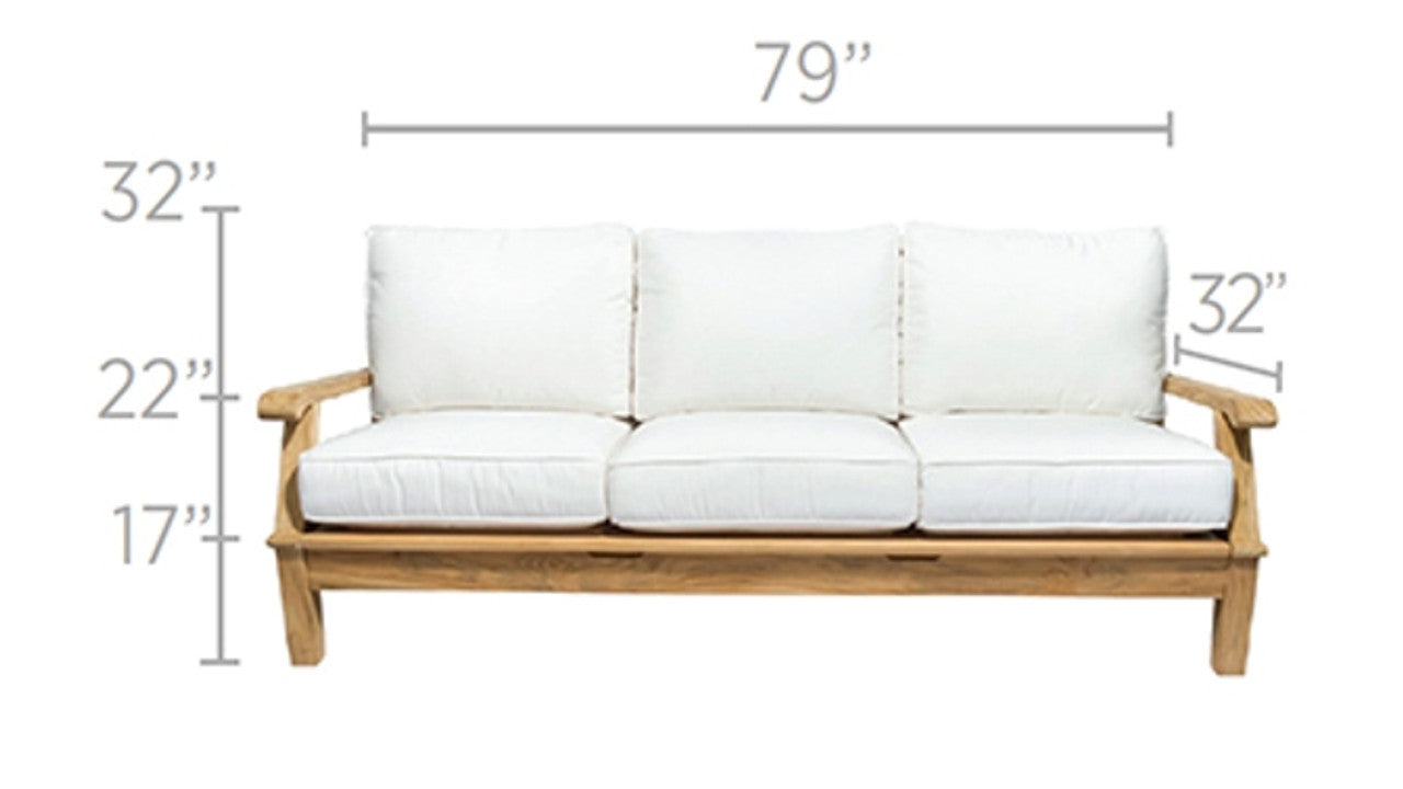 Biscayne Teak 79&quot; Outdoor Sofa - 3 Position Reclining  with Sunbrella High-Performance Cushions