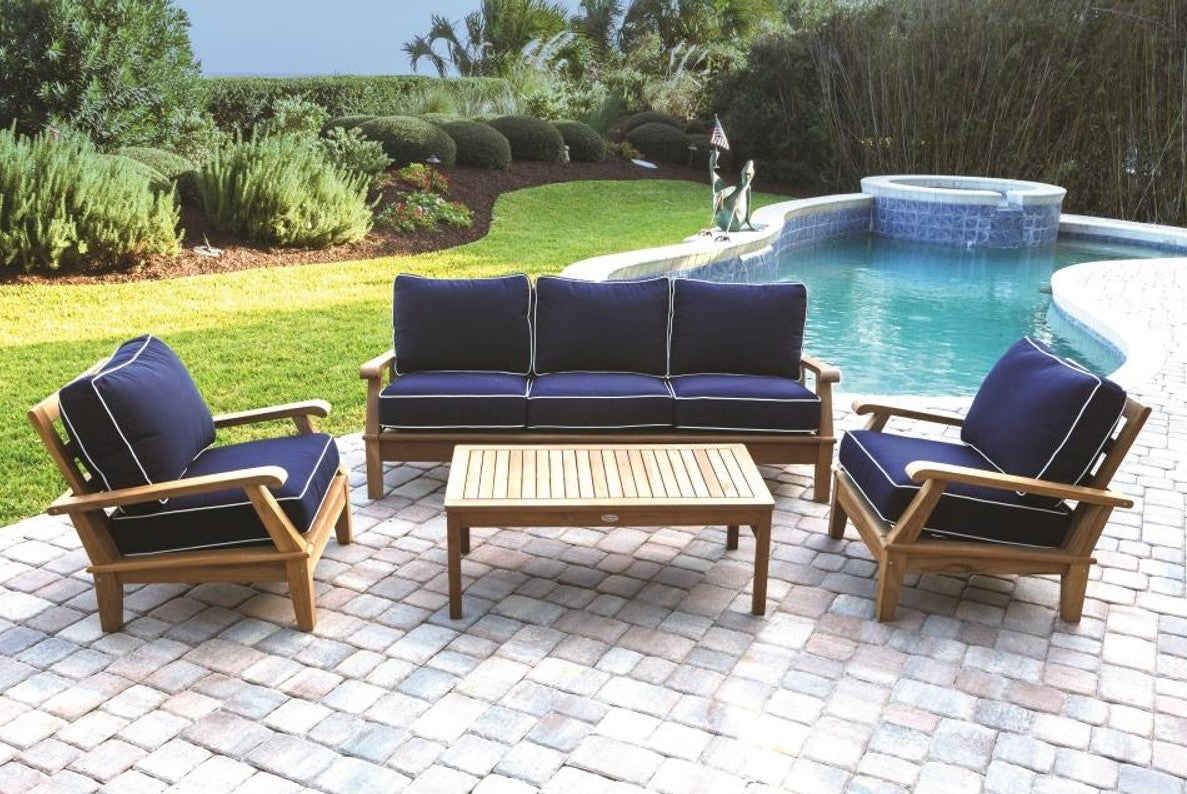 Biscayne Teak 79&quot; Outdoor Sofa - 3 Position Reclining  with Sunbrella High-Performance Cushions