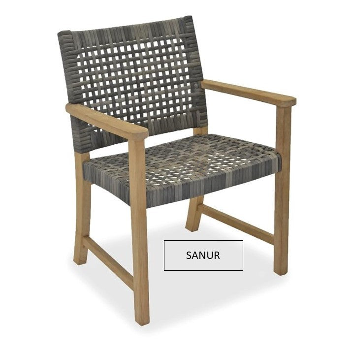 Harbour Teak Outdoor Dining Set (Teak Extendable Oval Table 71-95&quot; with 6 Sanur Woven Armchairs +FREE Cover)