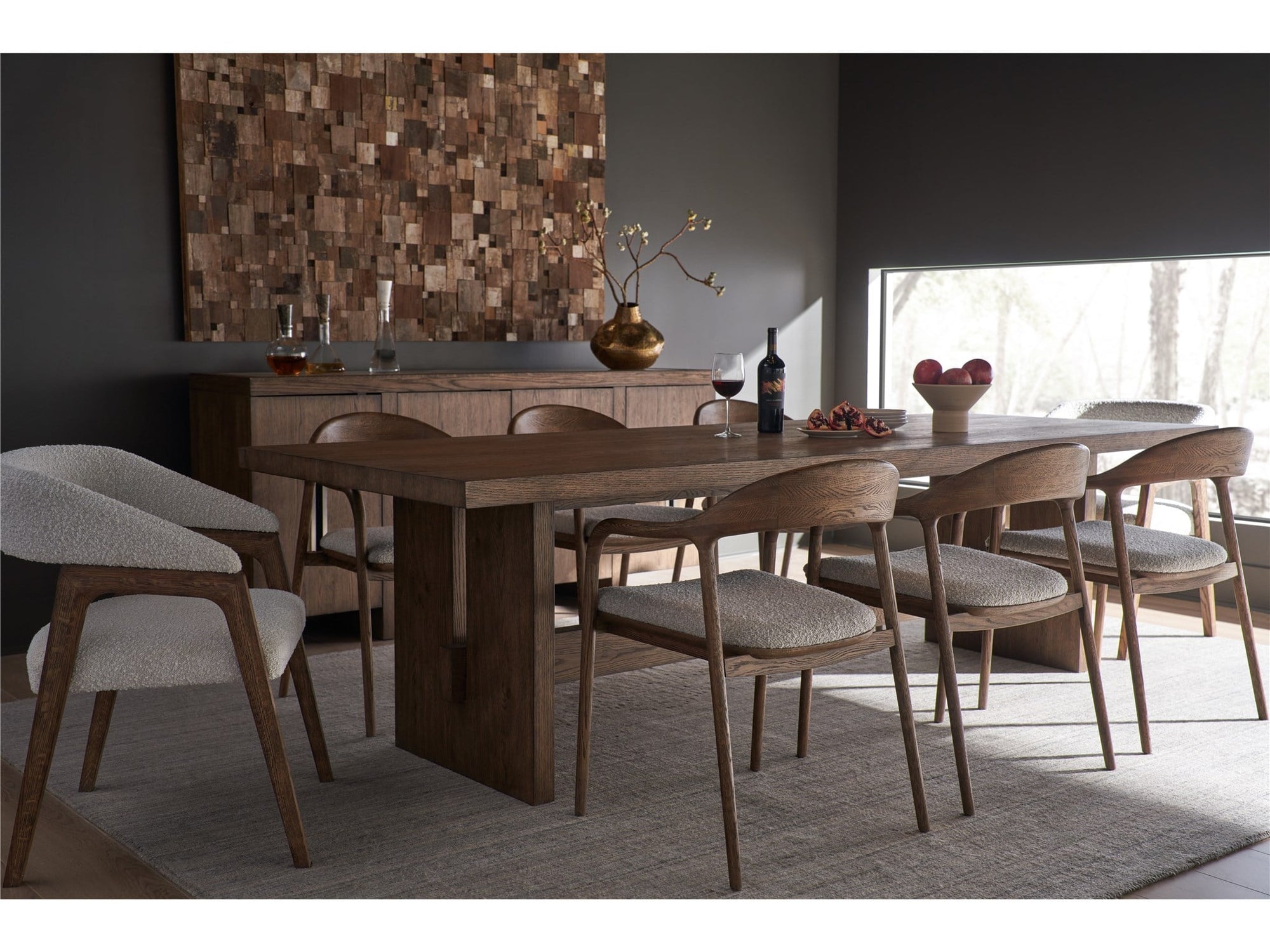 Universal Eden 108" Solid Oak Dining Table Set — Table + 8 Echo Arm Chairs