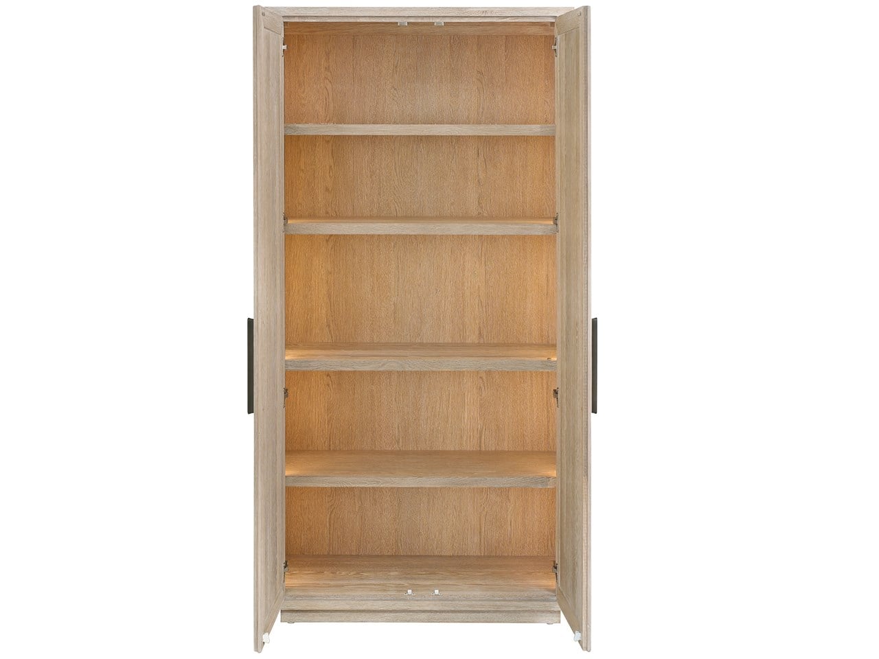 Desert 84 inch utility cabinet open with the interior shelf lighting on