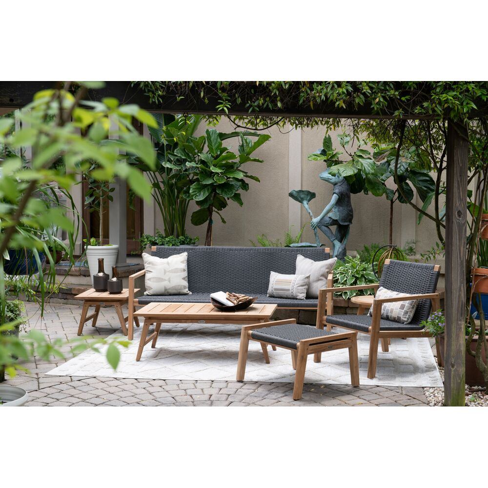 Woven Charcoal & Teak 3-Pc Outdoor Seating Set (Sofa + 2 Club Chairs)