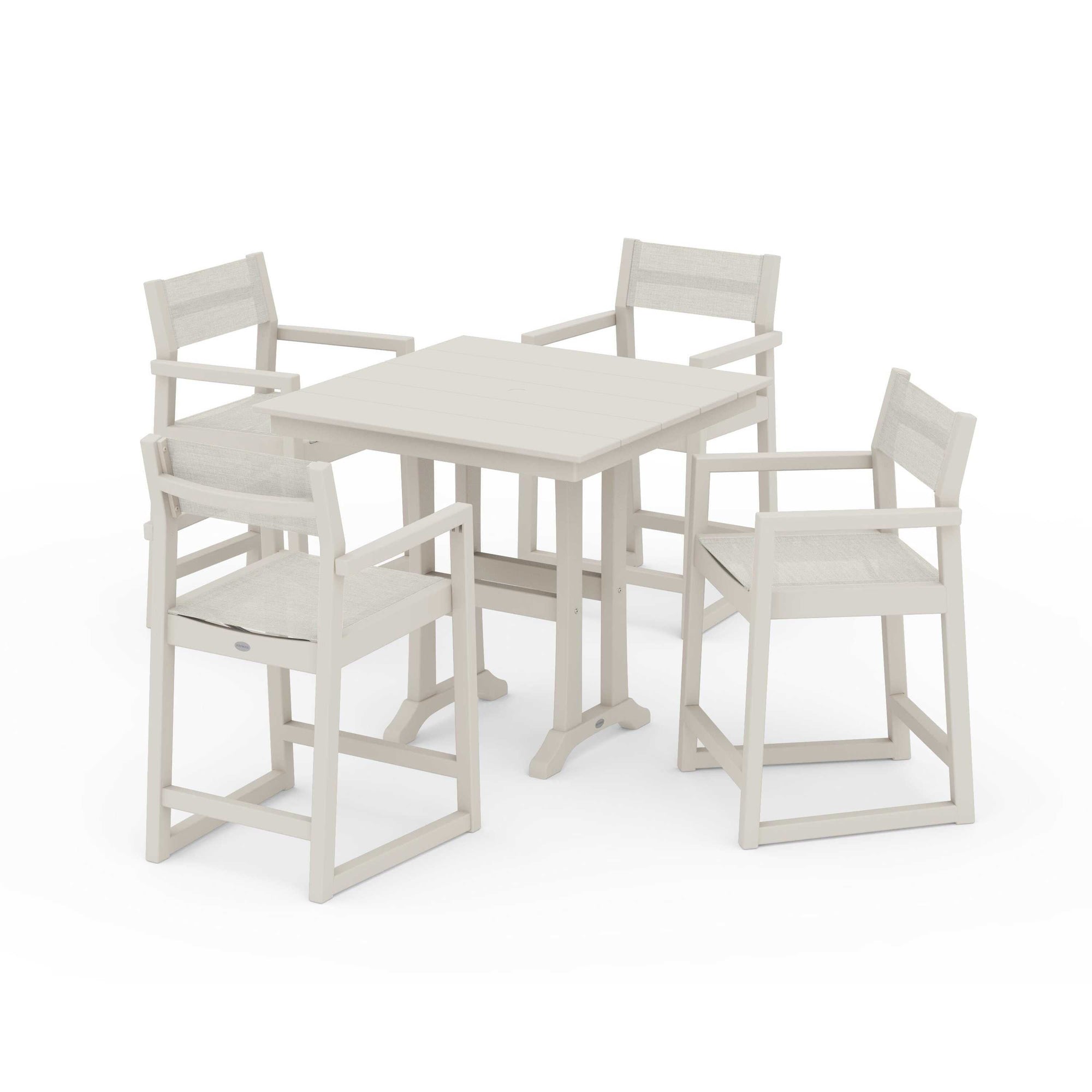 EDGE Sling Arm Chair 5-Piece Farmhouse Counter Set with Trestle Legs