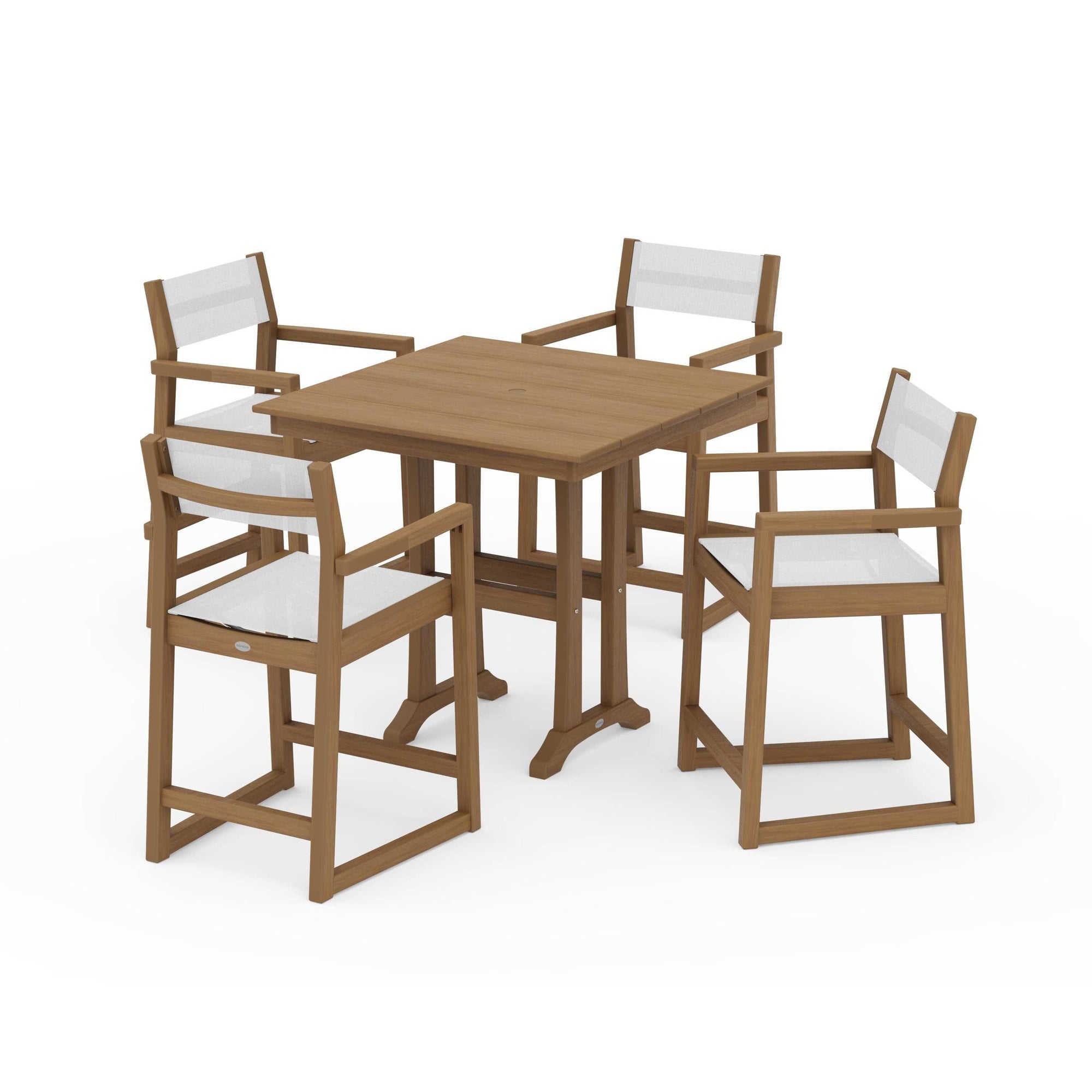EDGE Sling Arm Chair 5-Piece Farmhouse Counter Set with Trestle Legs