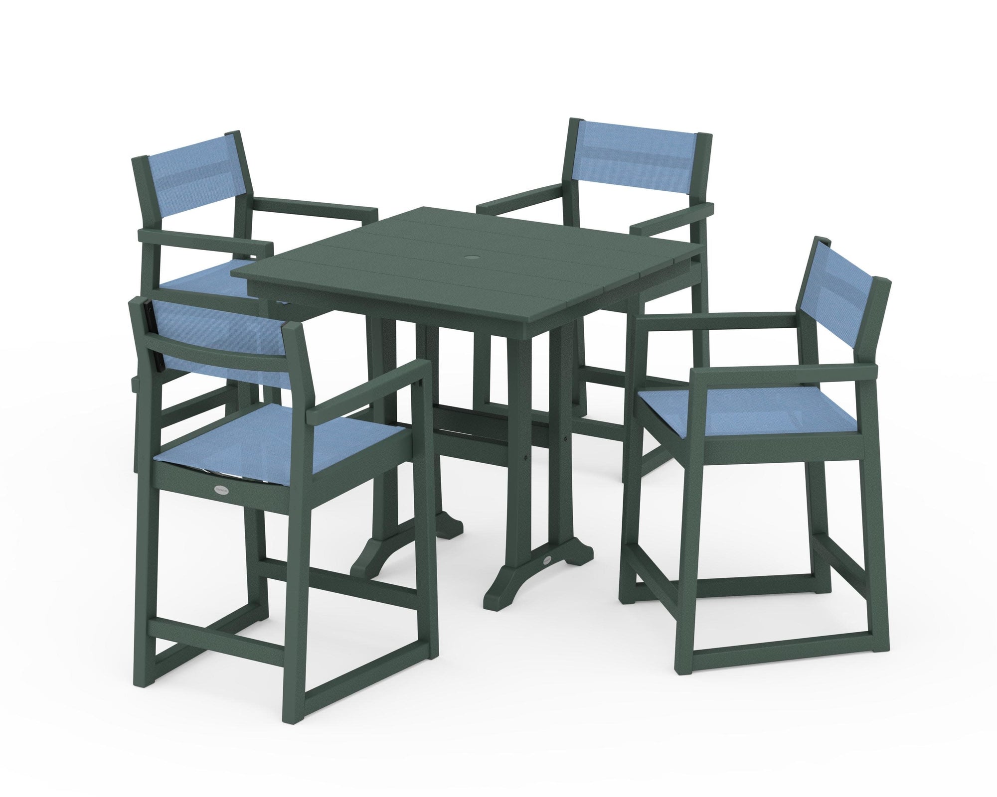 EDGE Sling Arm Chair 5-Piece Farmhouse Counter Set with Trestle Legs