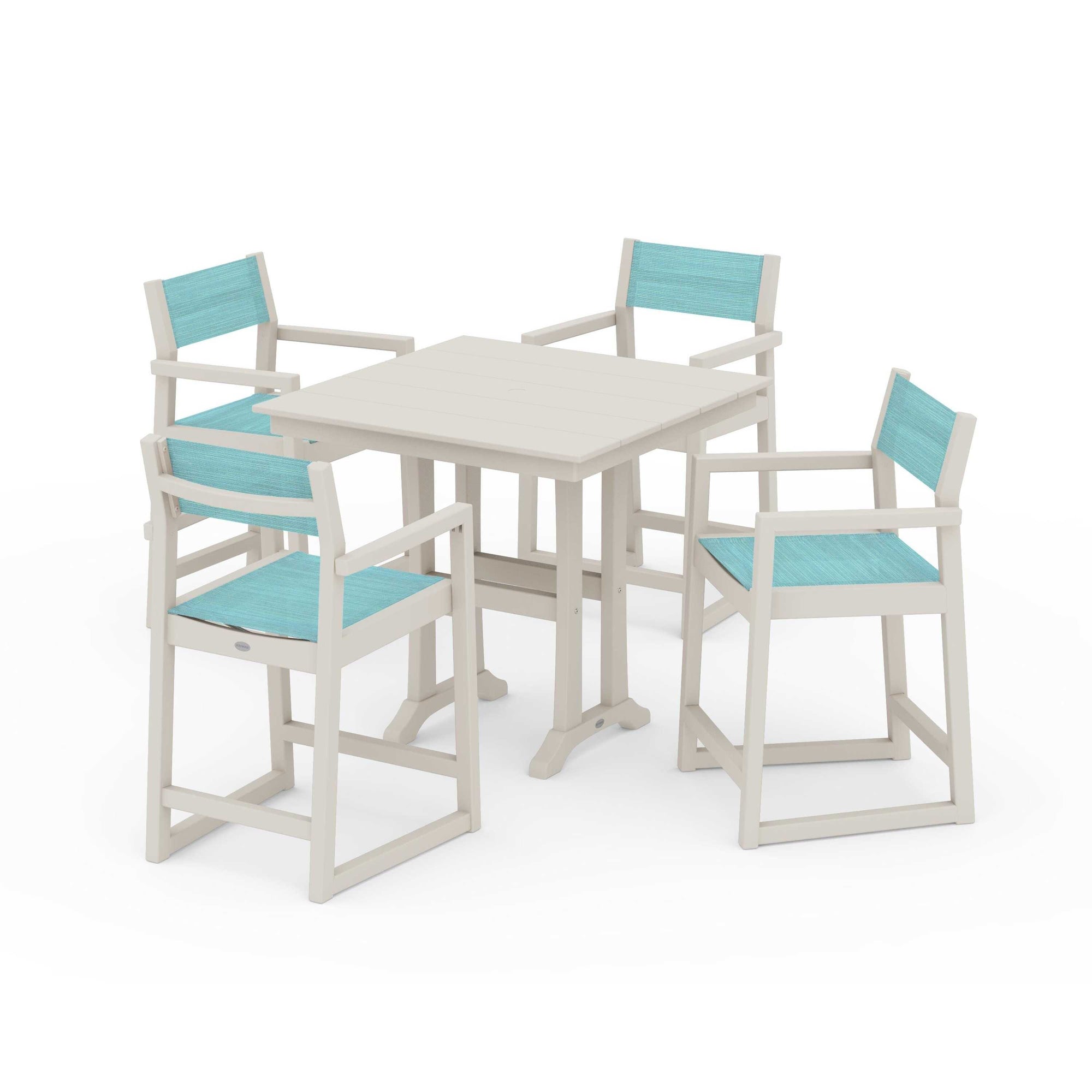 EDGE Sling Arm Chair 5-Piece Farmhouse Counter Set with Trestle Legs