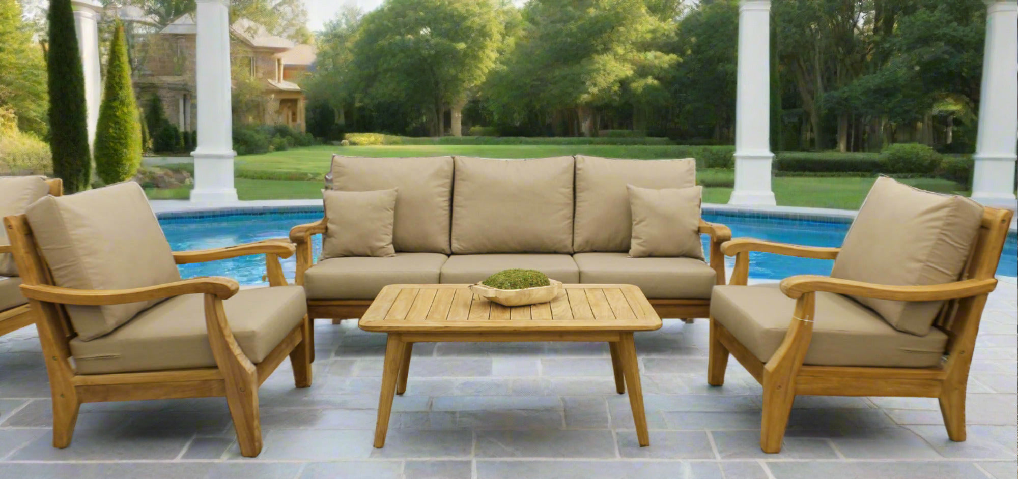 Bermuda Teak 3pc Outdoor Patio Seating Set