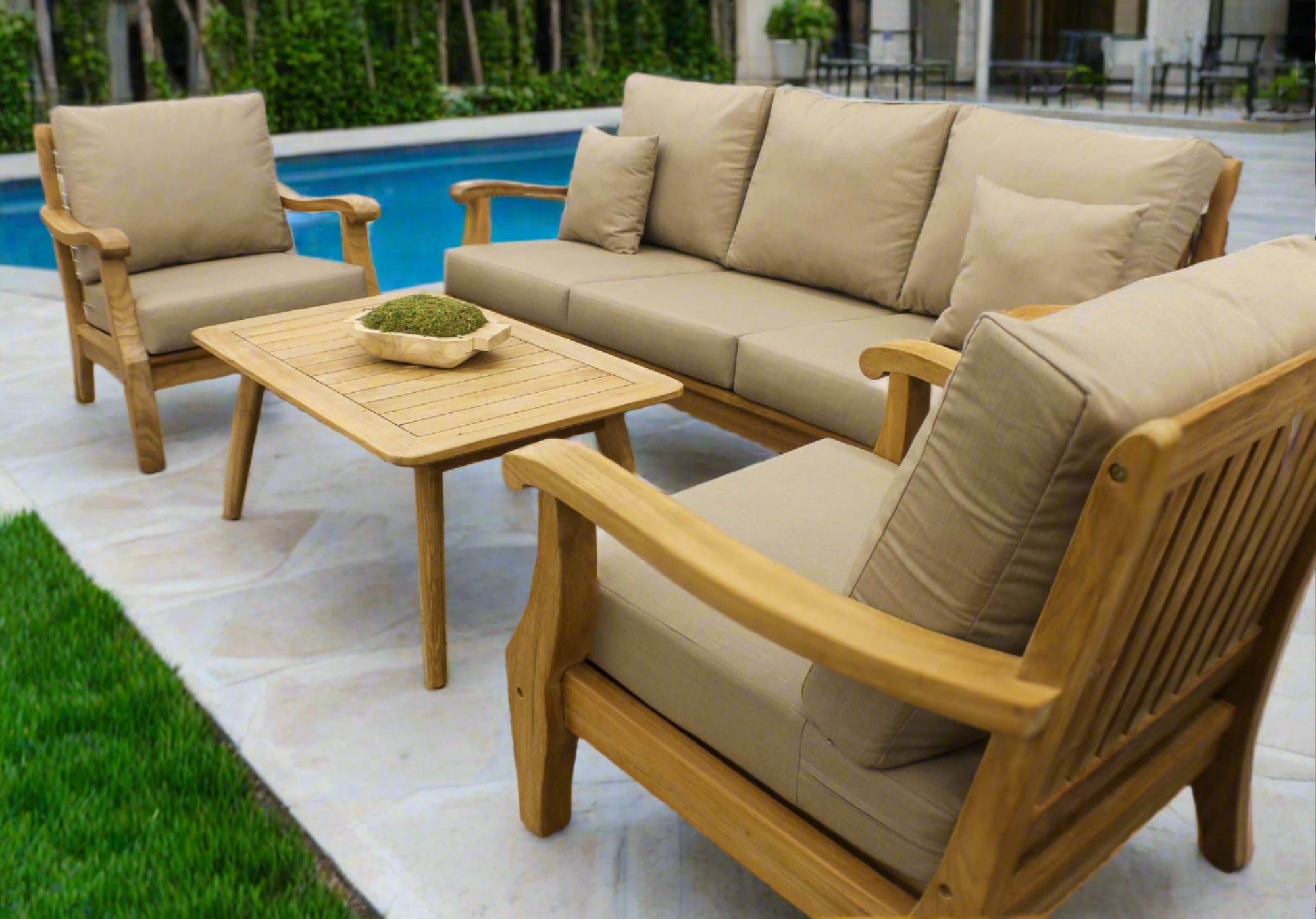 Bermuda Teak 3pc Outdoor Patio Seating Set