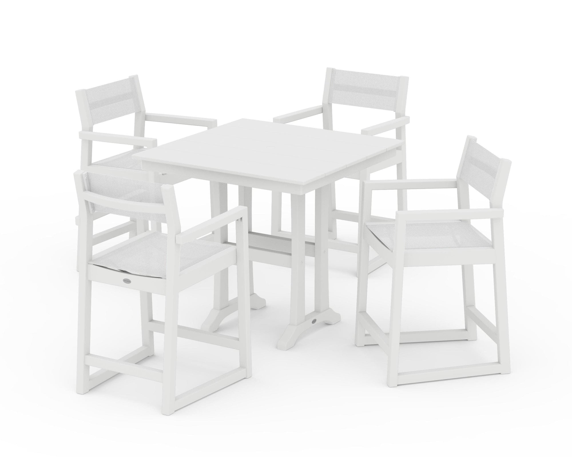 EDGE Sling Arm Chair 5-Piece Farmhouse Counter Set with Trestle Legs