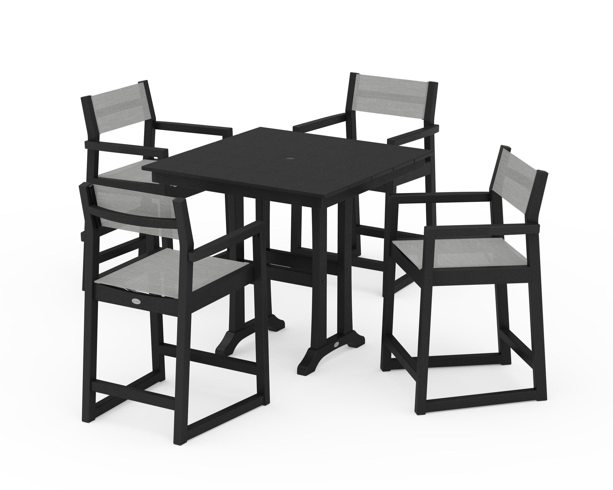 EDGE Sling Arm Chair 5-Piece Farmhouse Counter Set with Trestle Legs