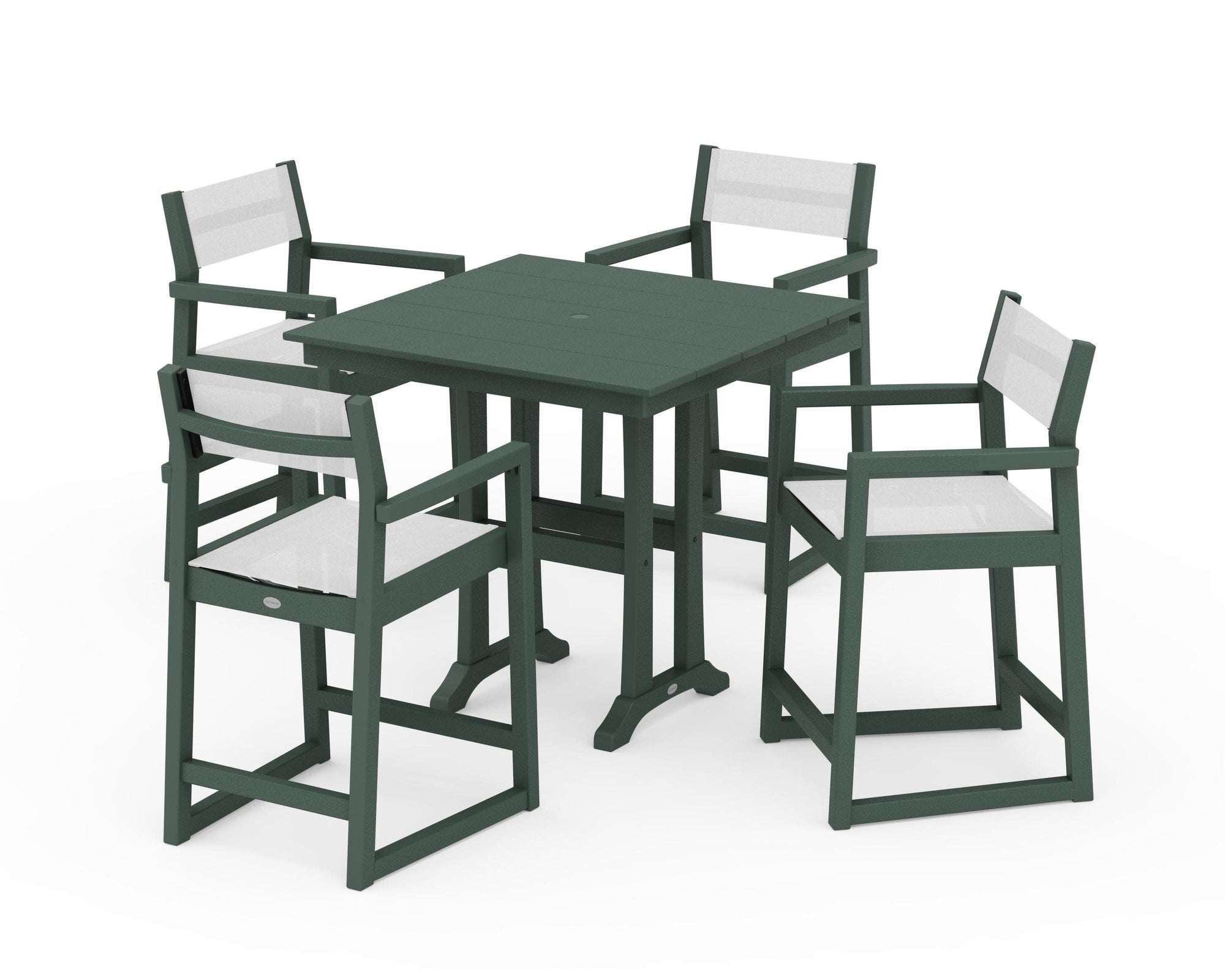 EDGE Sling Arm Chair 5-Piece Farmhouse Counter Set with Trestle Legs
