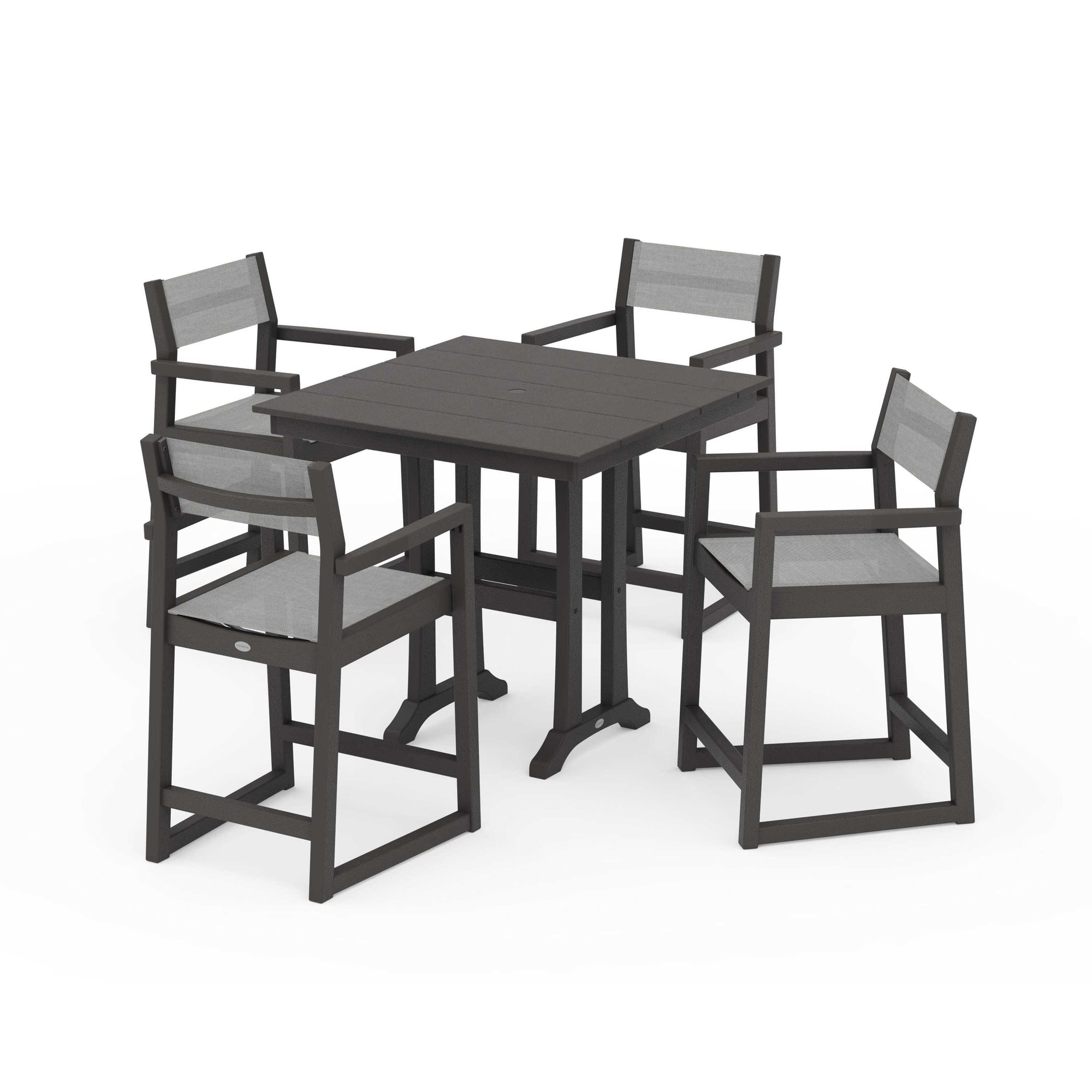 EDGE Sling Arm Chair 5-Piece Farmhouse Counter Set with Trestle Legs