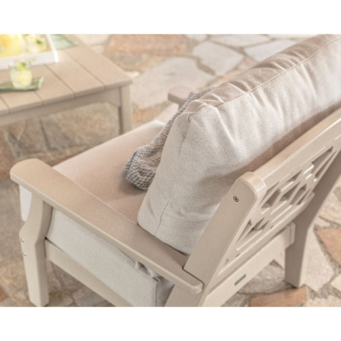 Polywood Chinoiserie Outdoor 4pc Seating Set with Sofa in Sand &amp; Dune Cushions