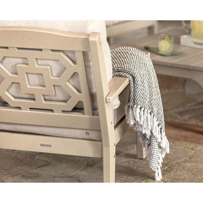 Polywood Chinoiserie Outdoor 4pc Seating Set with Sofa in Sand &amp; Dune Cushions