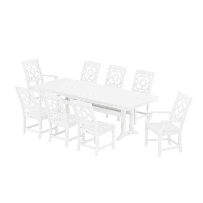 Polywood Chinoiserie 9-Piece Farmhouse 97&quot; Dining Set by Martha Stewart