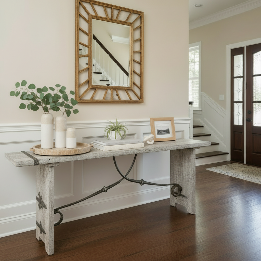 Handcrafted 93" Console Table w Iron Stretchers "Ballard"