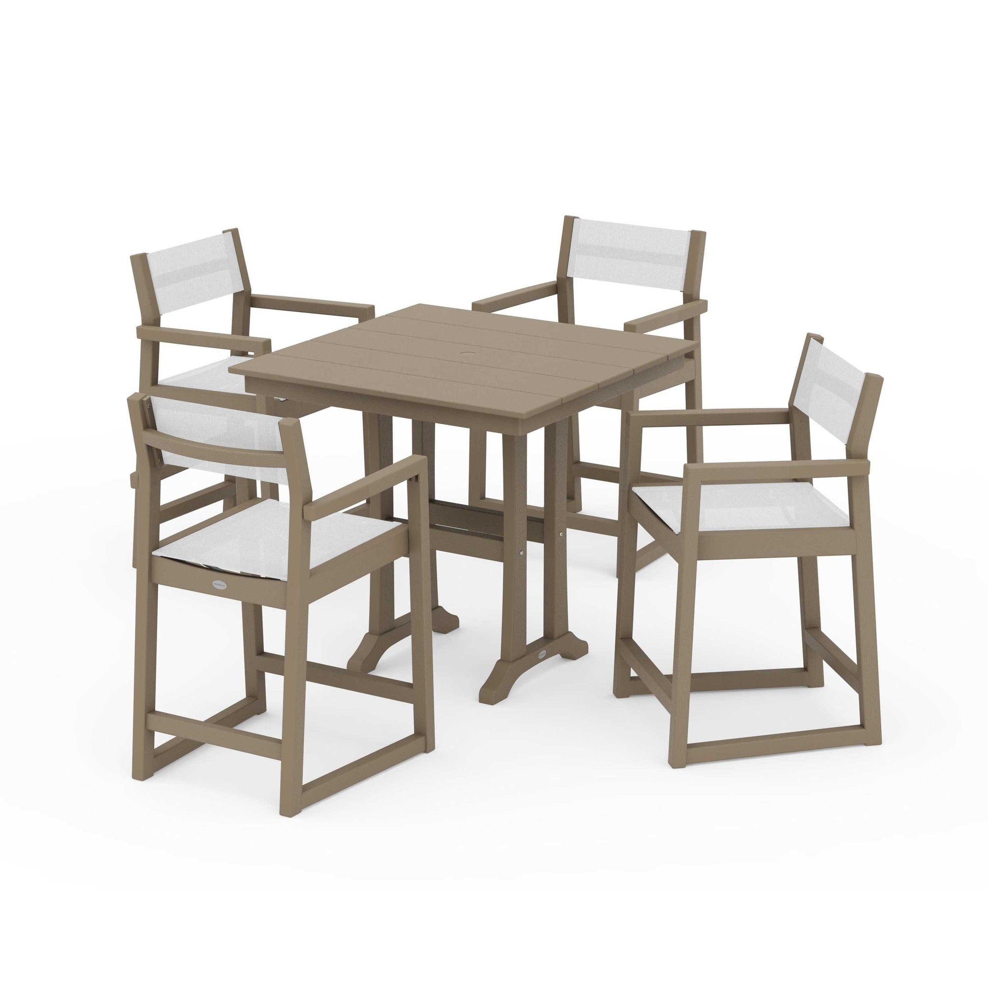 EDGE Sling Arm Chair 5-Piece Farmhouse Counter Set with Trestle Legs