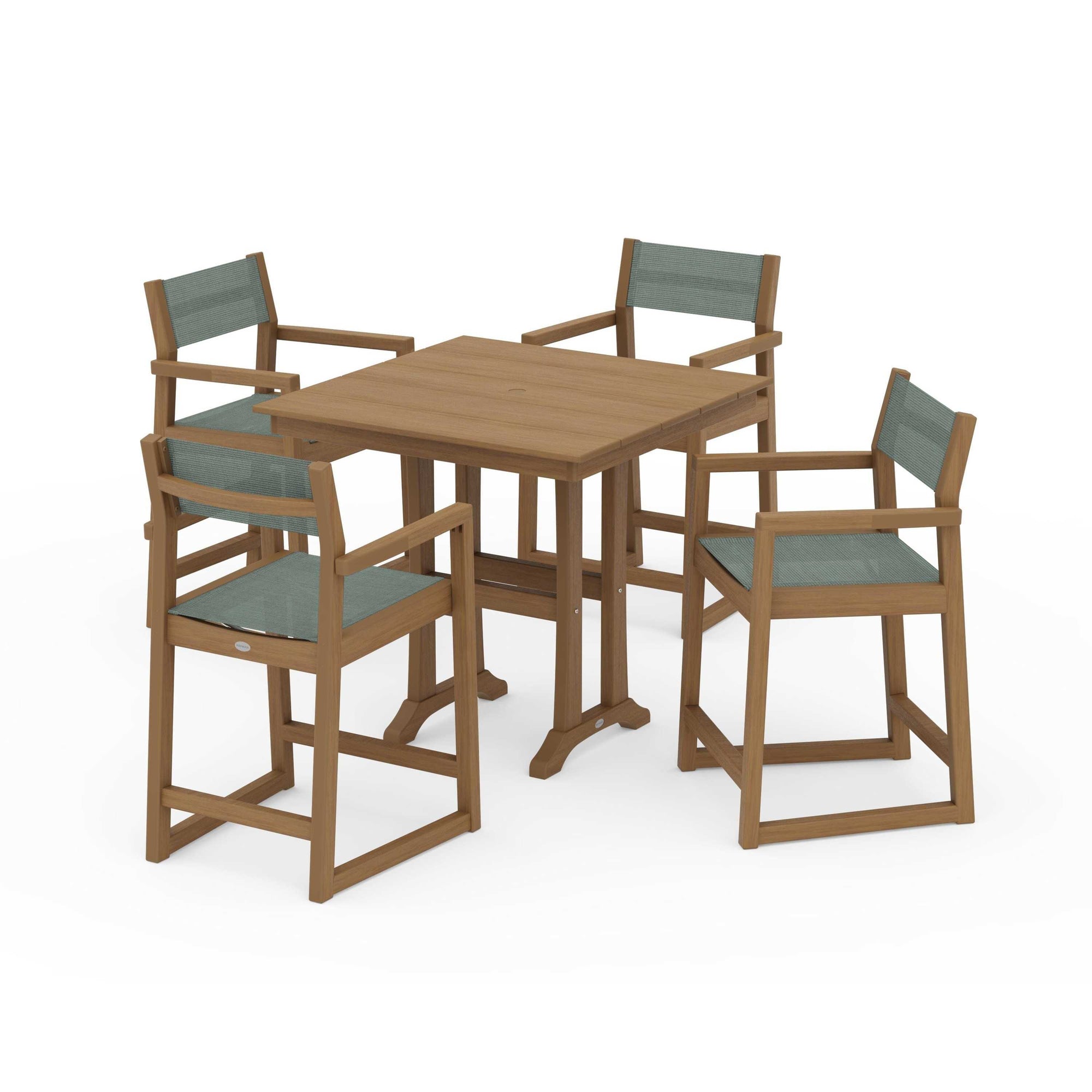 EDGE Sling Arm Chair 5-Piece Farmhouse Counter Set with Trestle Legs