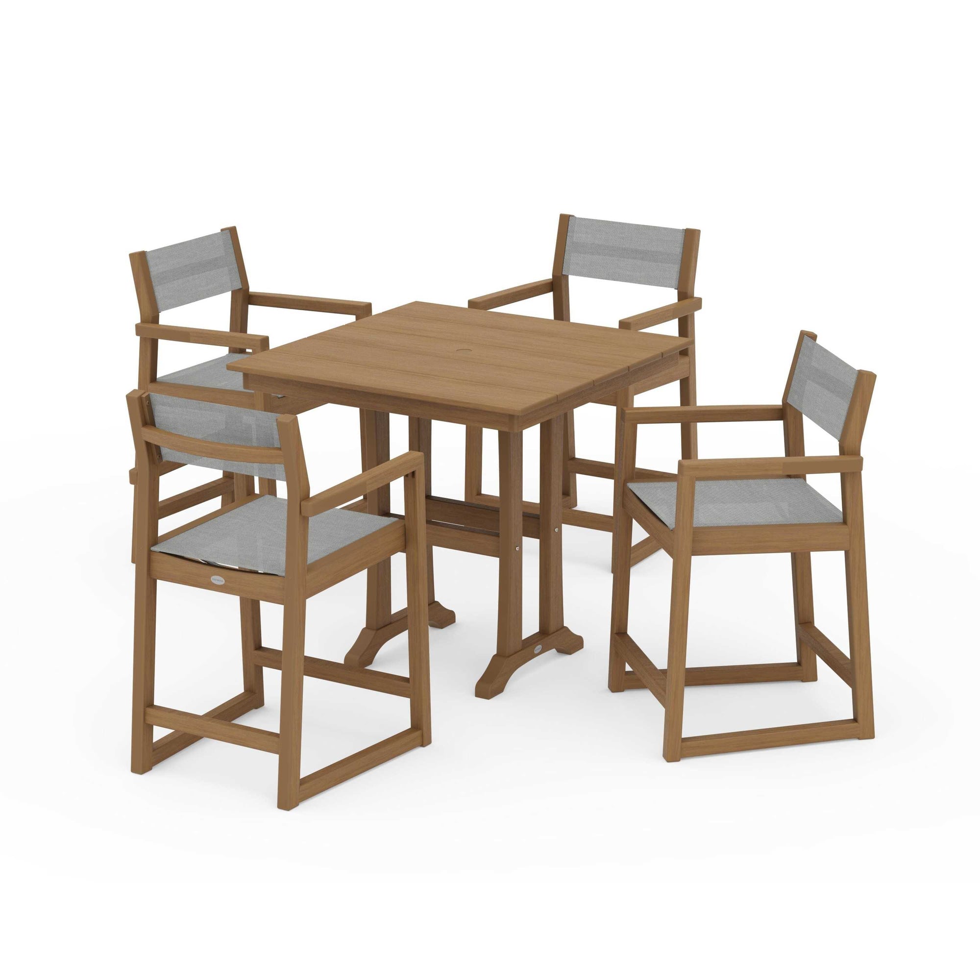 EDGE Sling Arm Chair 5-Piece Farmhouse Counter Set with Trestle Legs