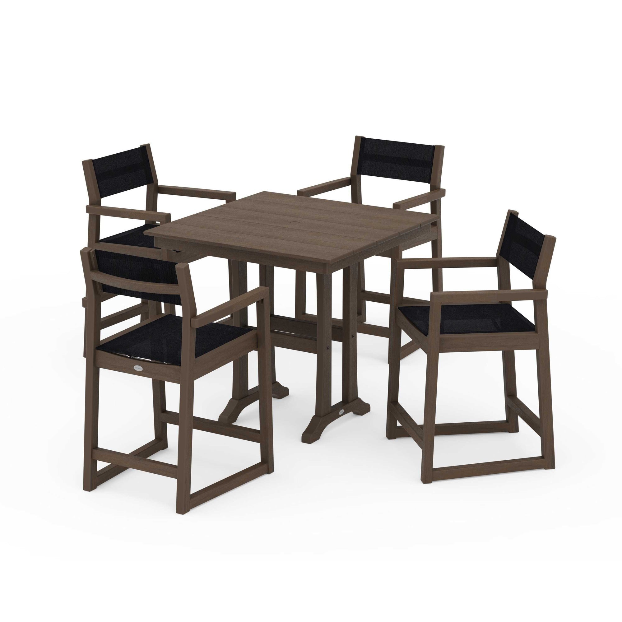 EDGE Sling Arm Chair 5-Piece Farmhouse Counter Set with Trestle Legs