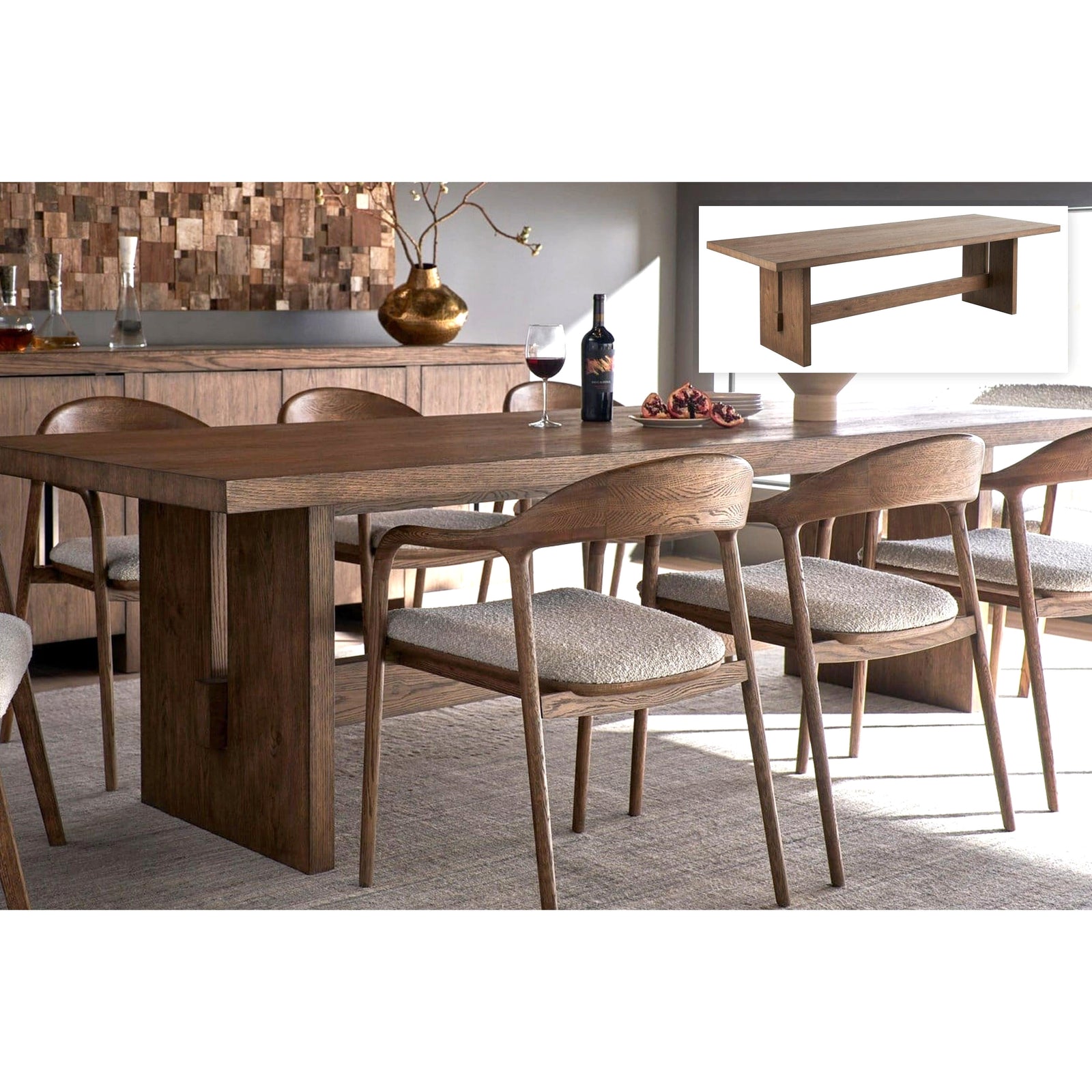 Eden 108-inch solid oak dining table with eight Echo arm chairs