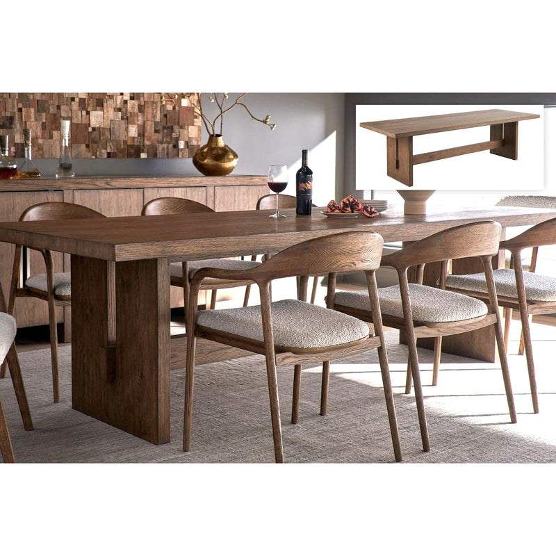 Eden 108-inch solid oak dining table with eight Echo arm chairs